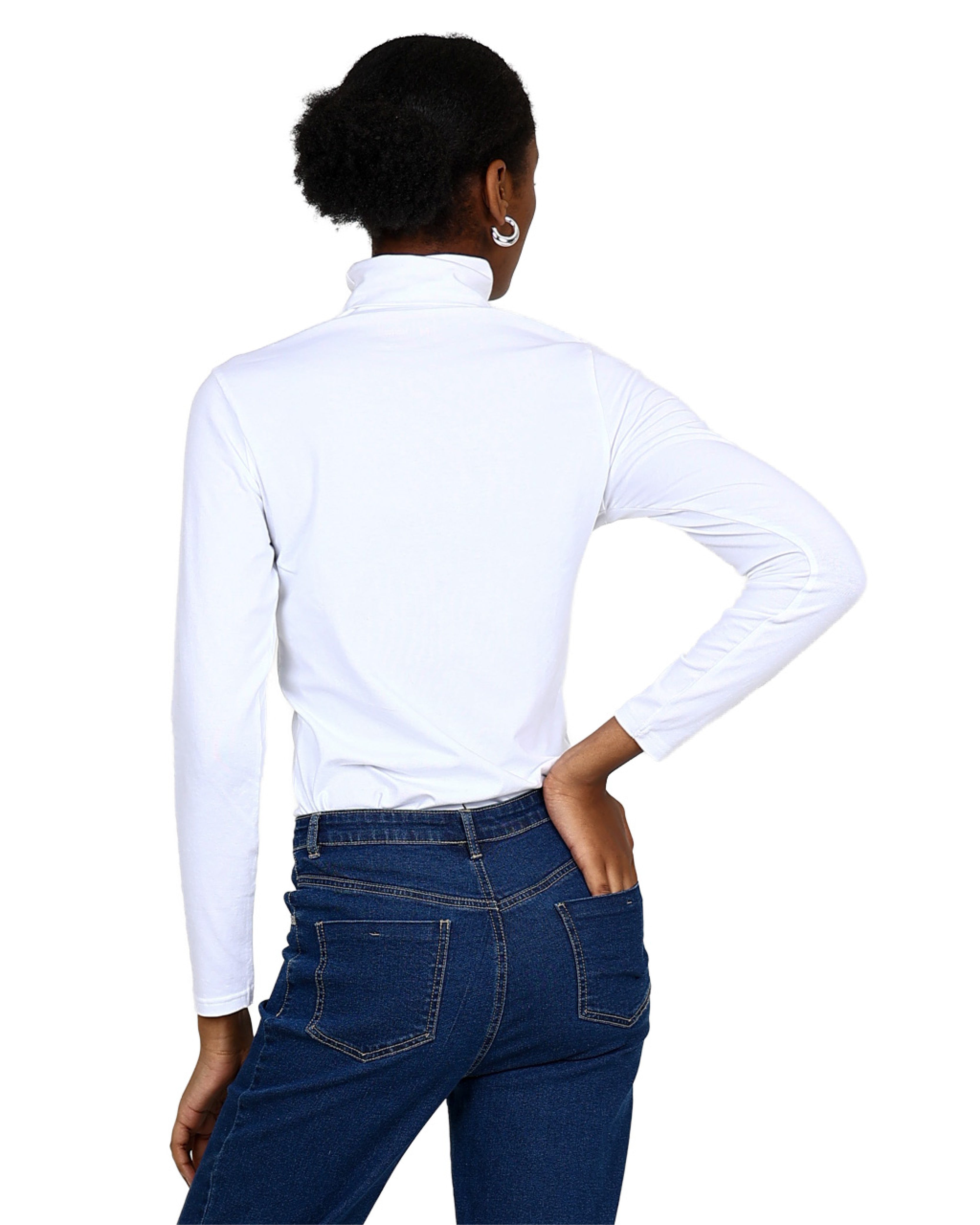 White Long Sleeve Polo Neck