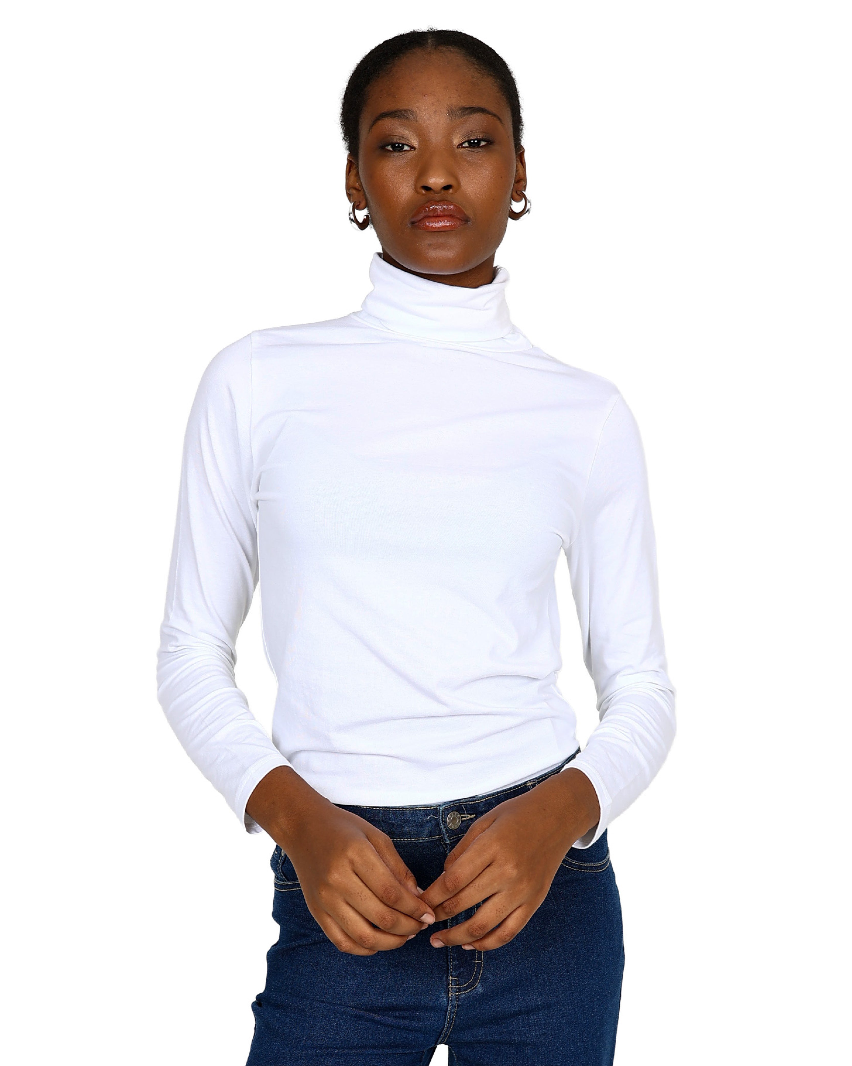 White Long Sleeve Polo Neck