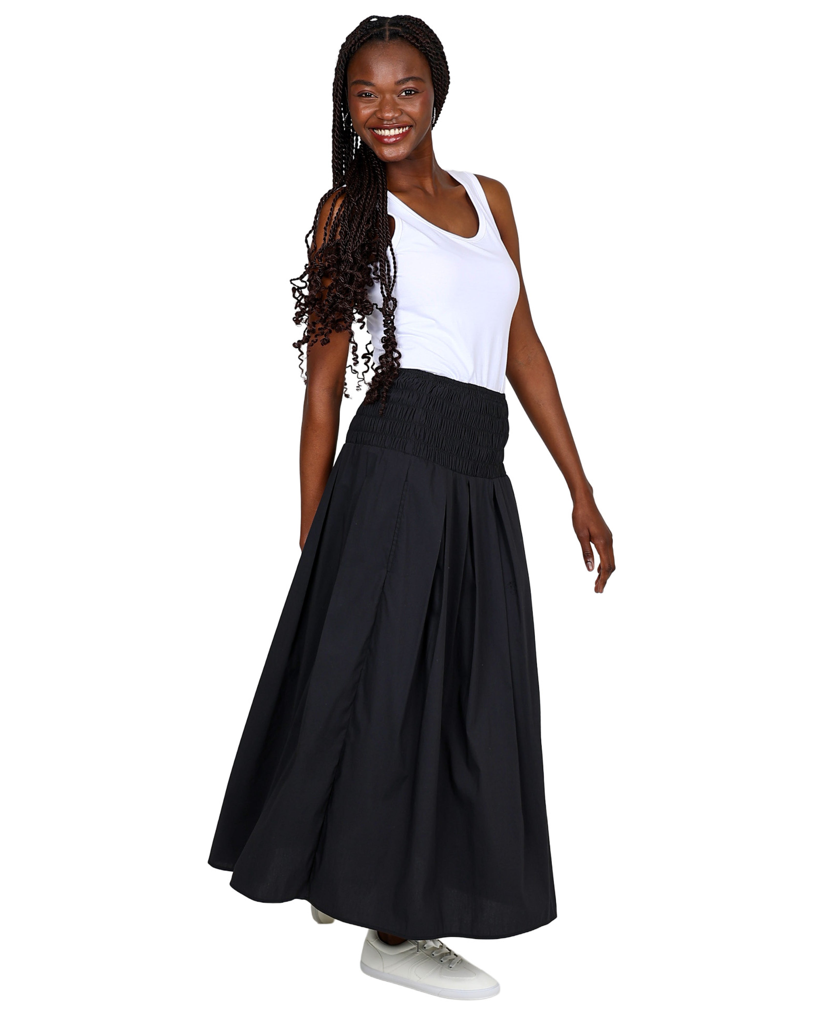 Smocked Waist Flared Maxi Skirt