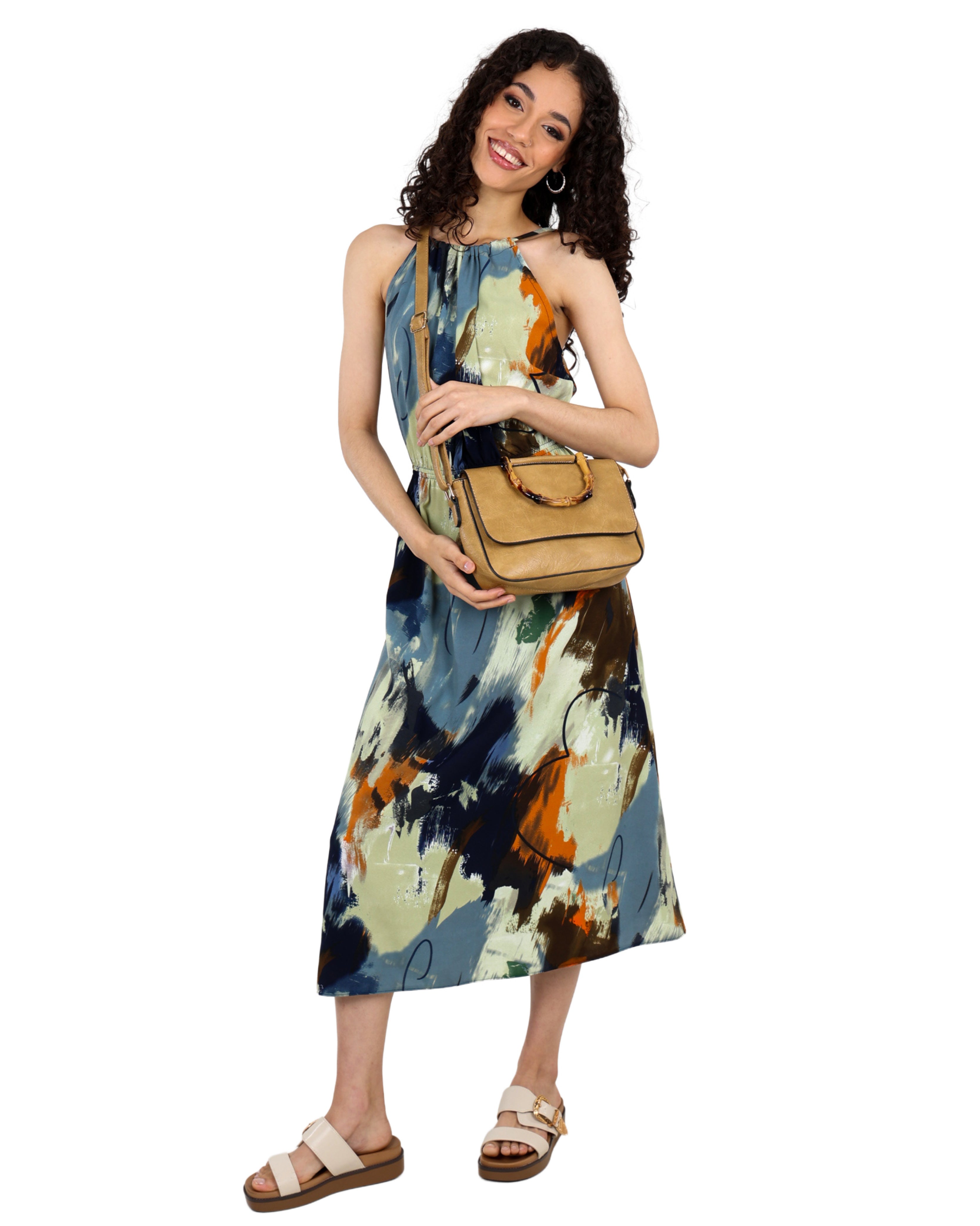 Abstract Print Cut Out Midi Dress