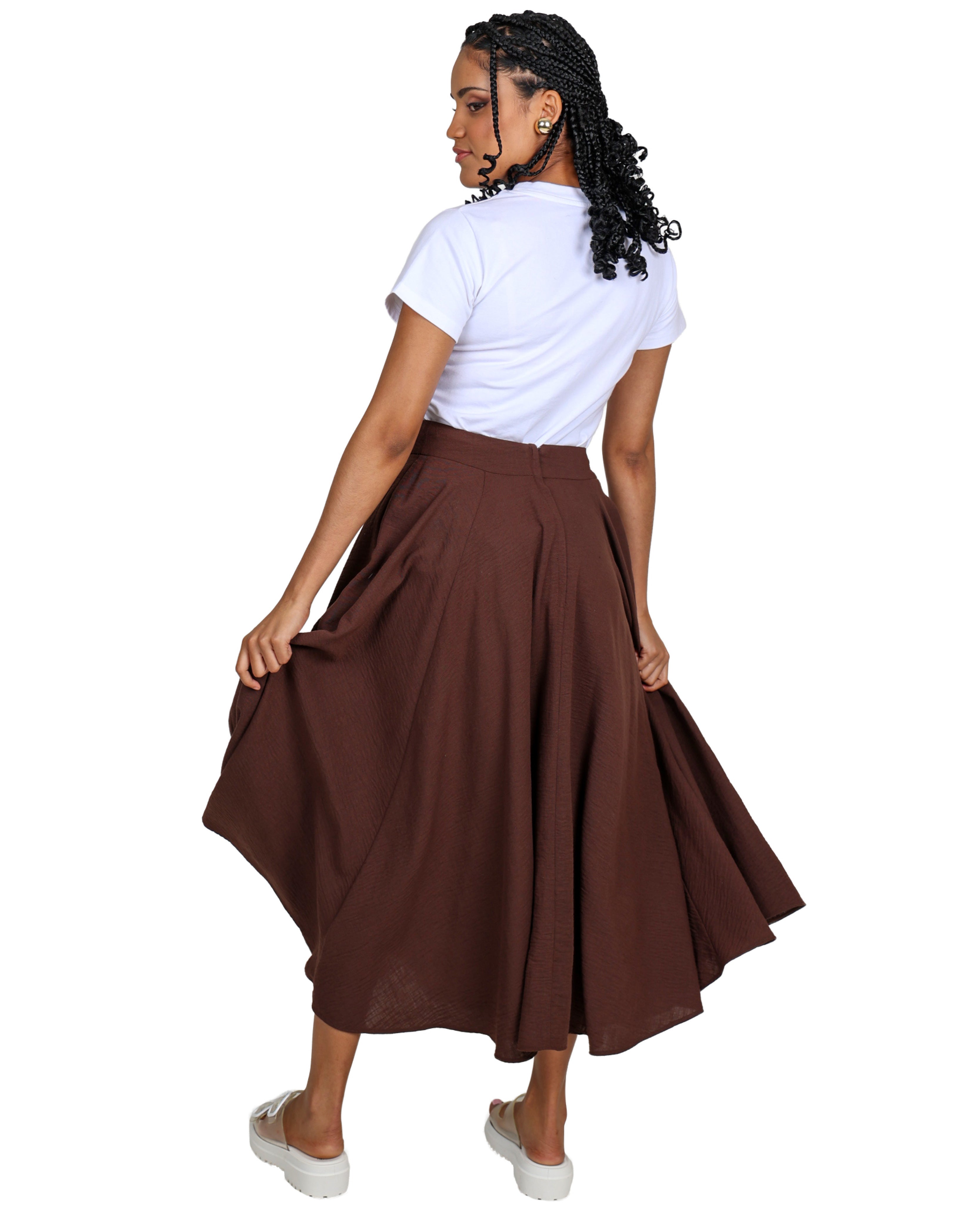 Chocolate Flared Midi Skirt