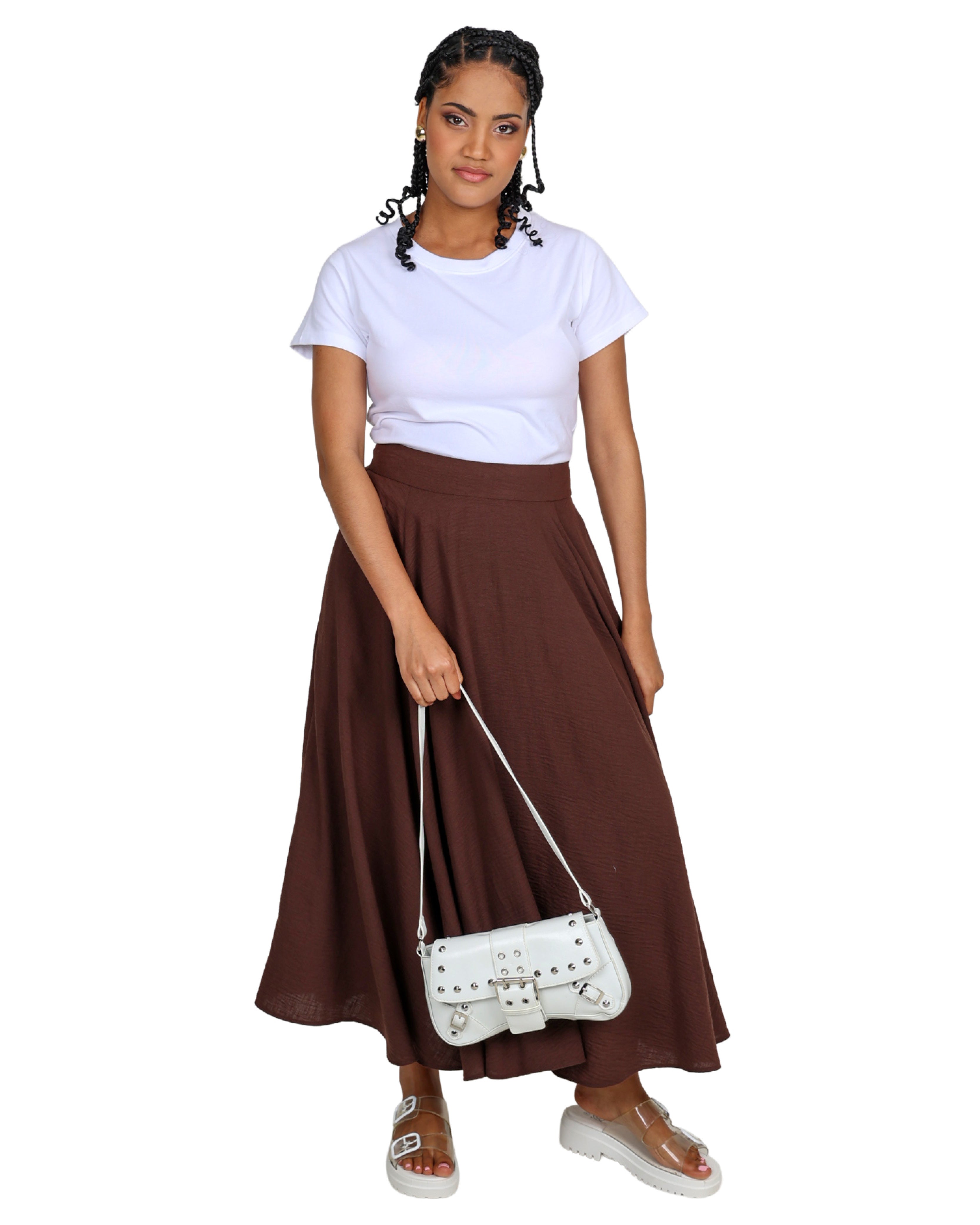Chocolate Flared Midi Skirt
