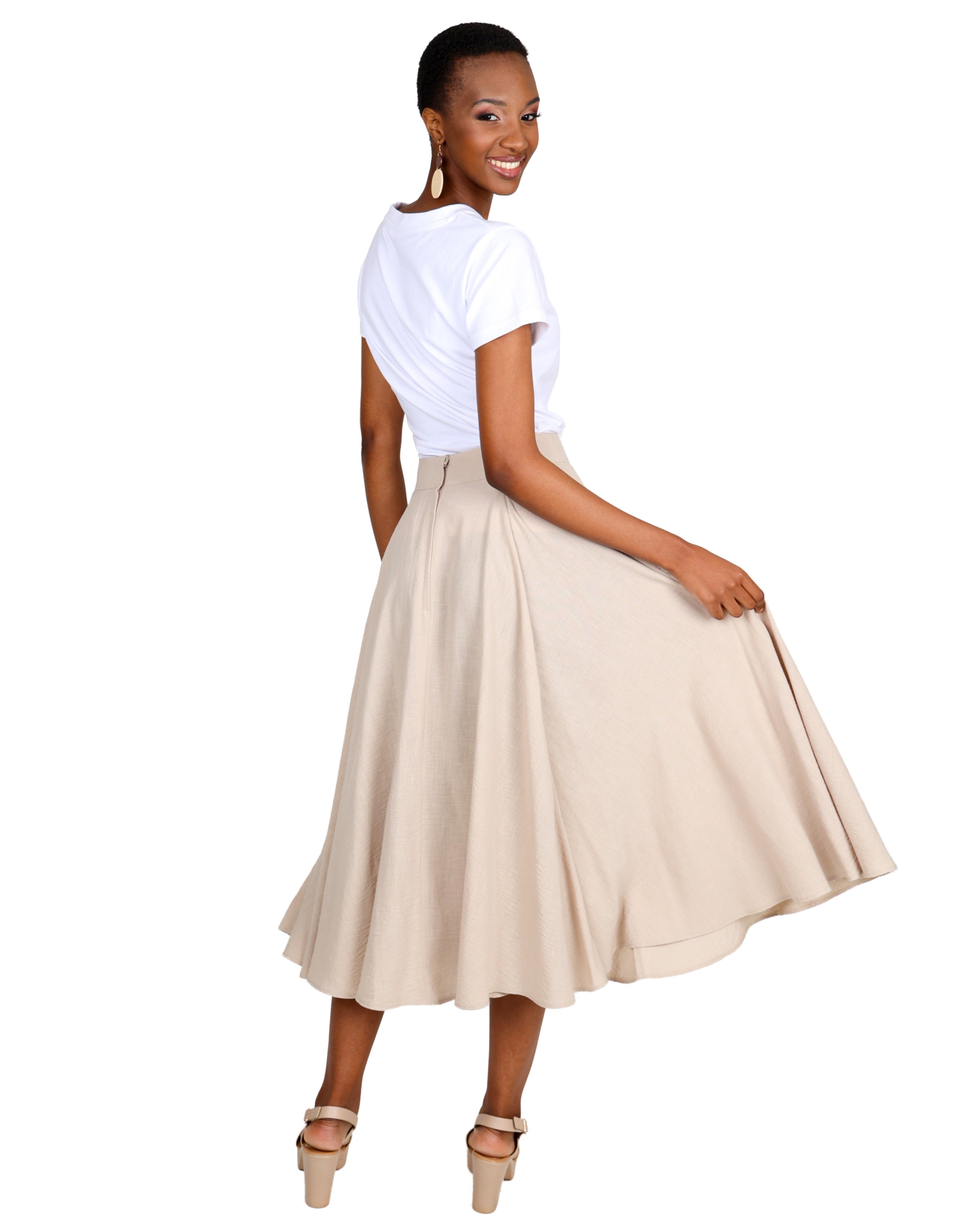 Stone Flared Midi Skirt