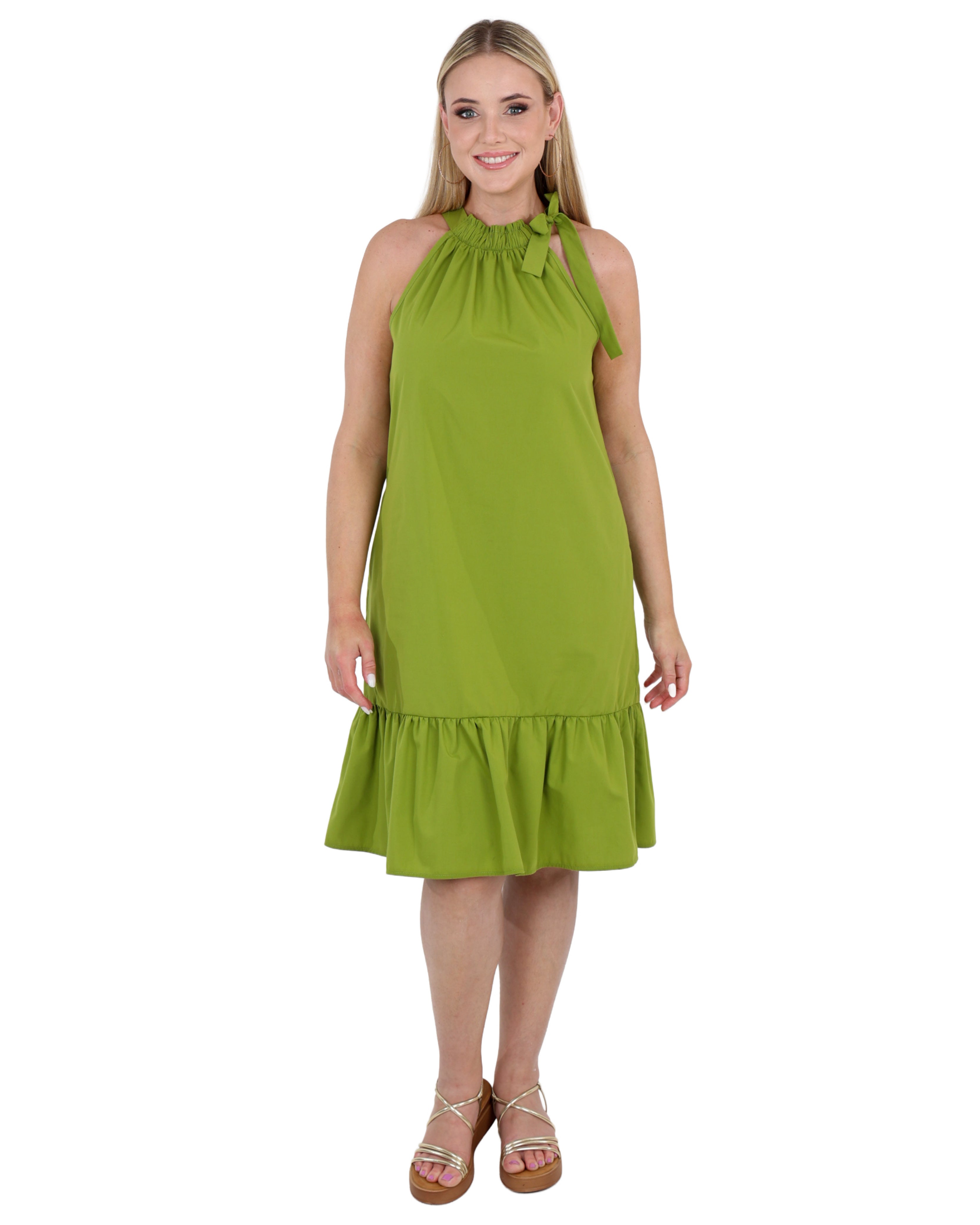 Sleeveless Frilled Halterneck Dress