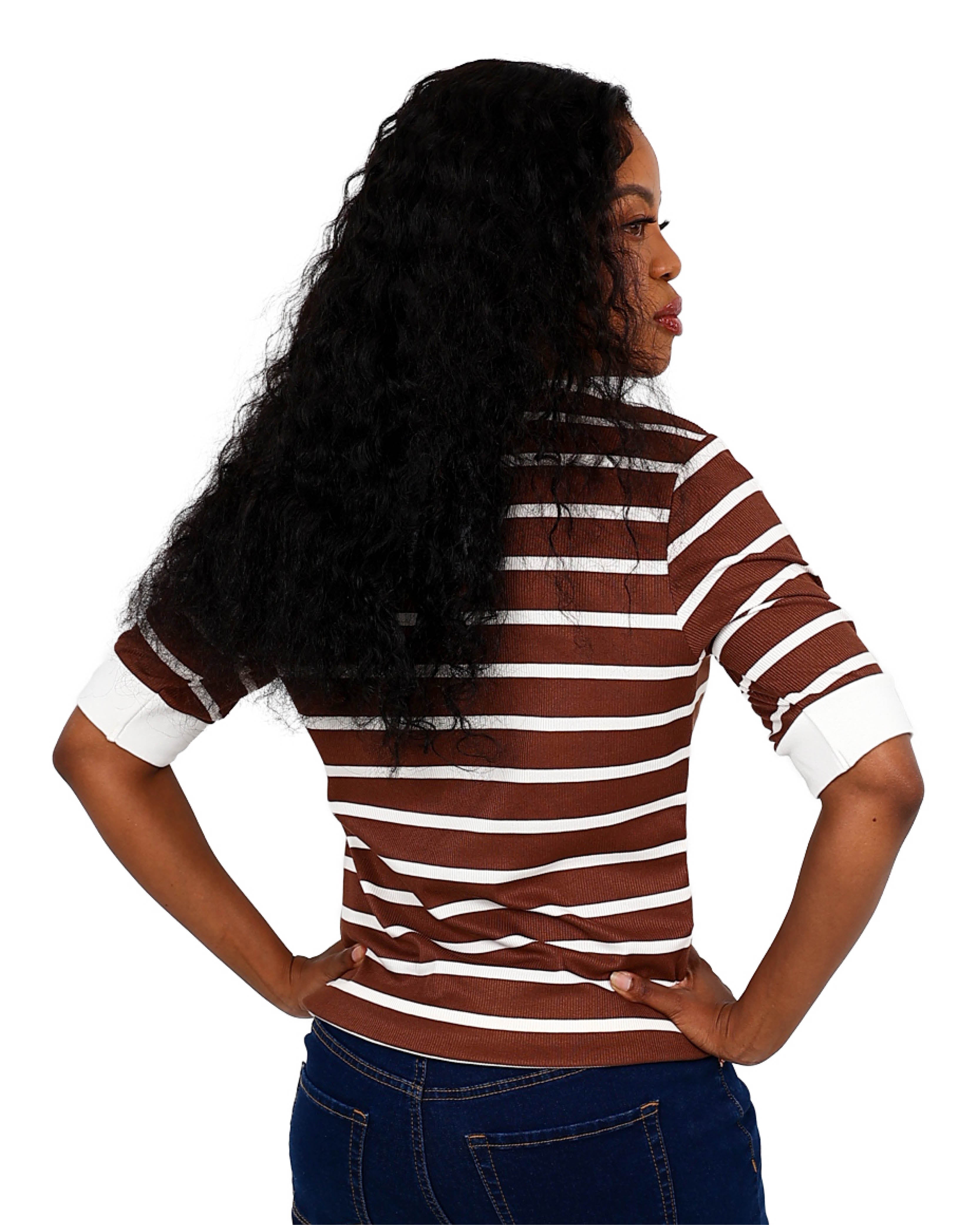 Short Sleeve Chocolate & White Striped T-Shirt