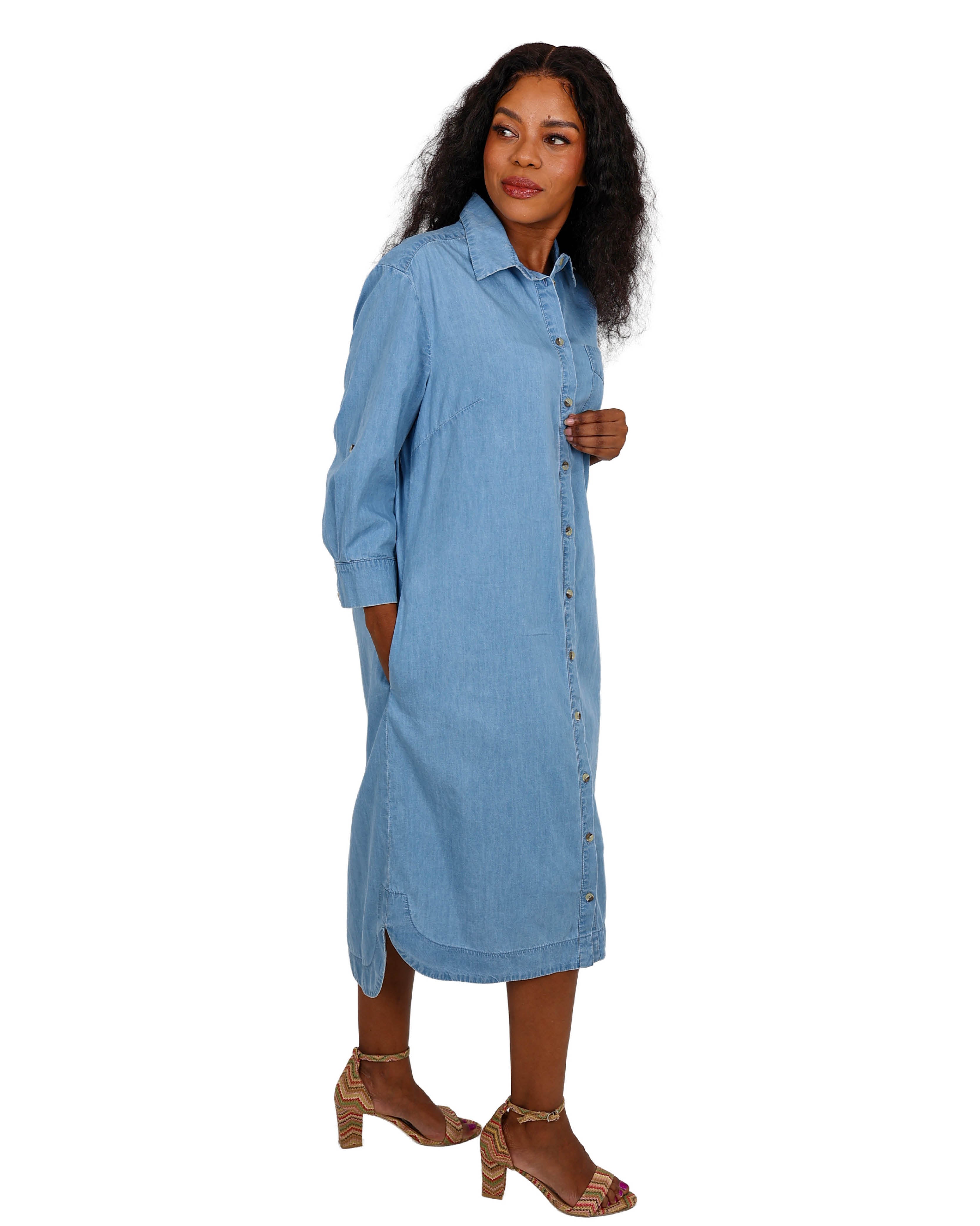 Light Indigo Chambray Denim Shirt Dress