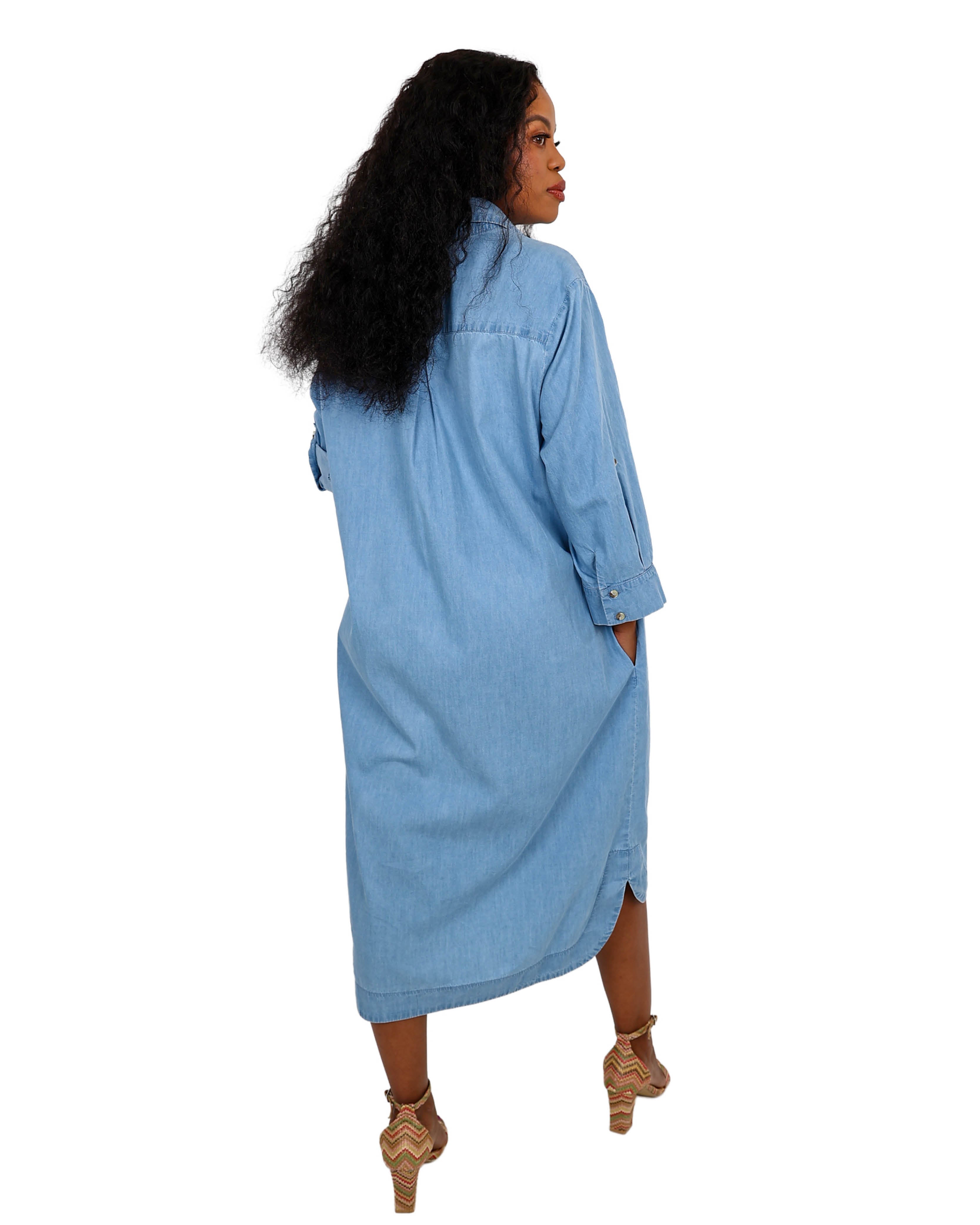 Light Indigo Chambray Denim Shirt Dress