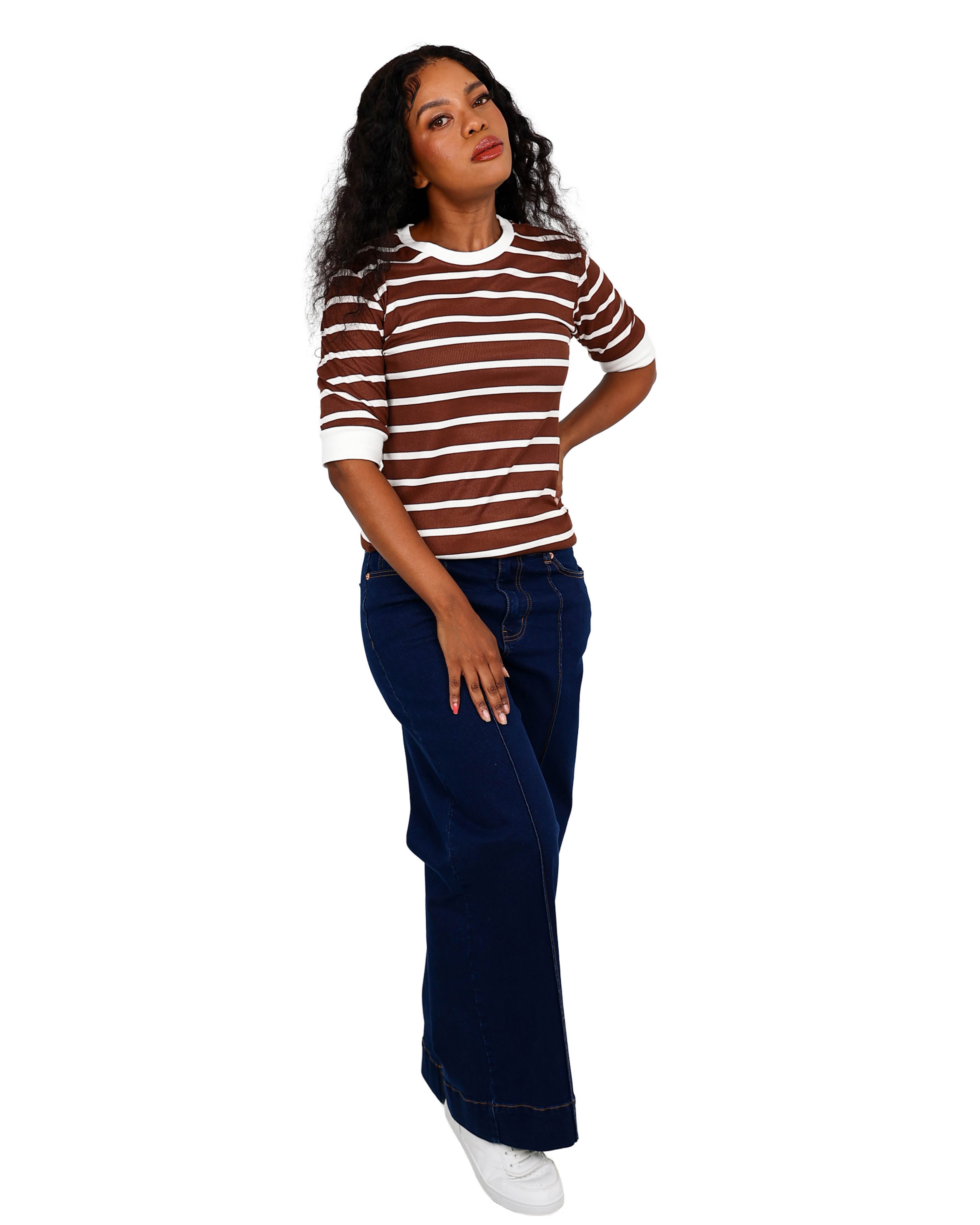 Short Sleeve Chocolate & White Striped T-Shirt
