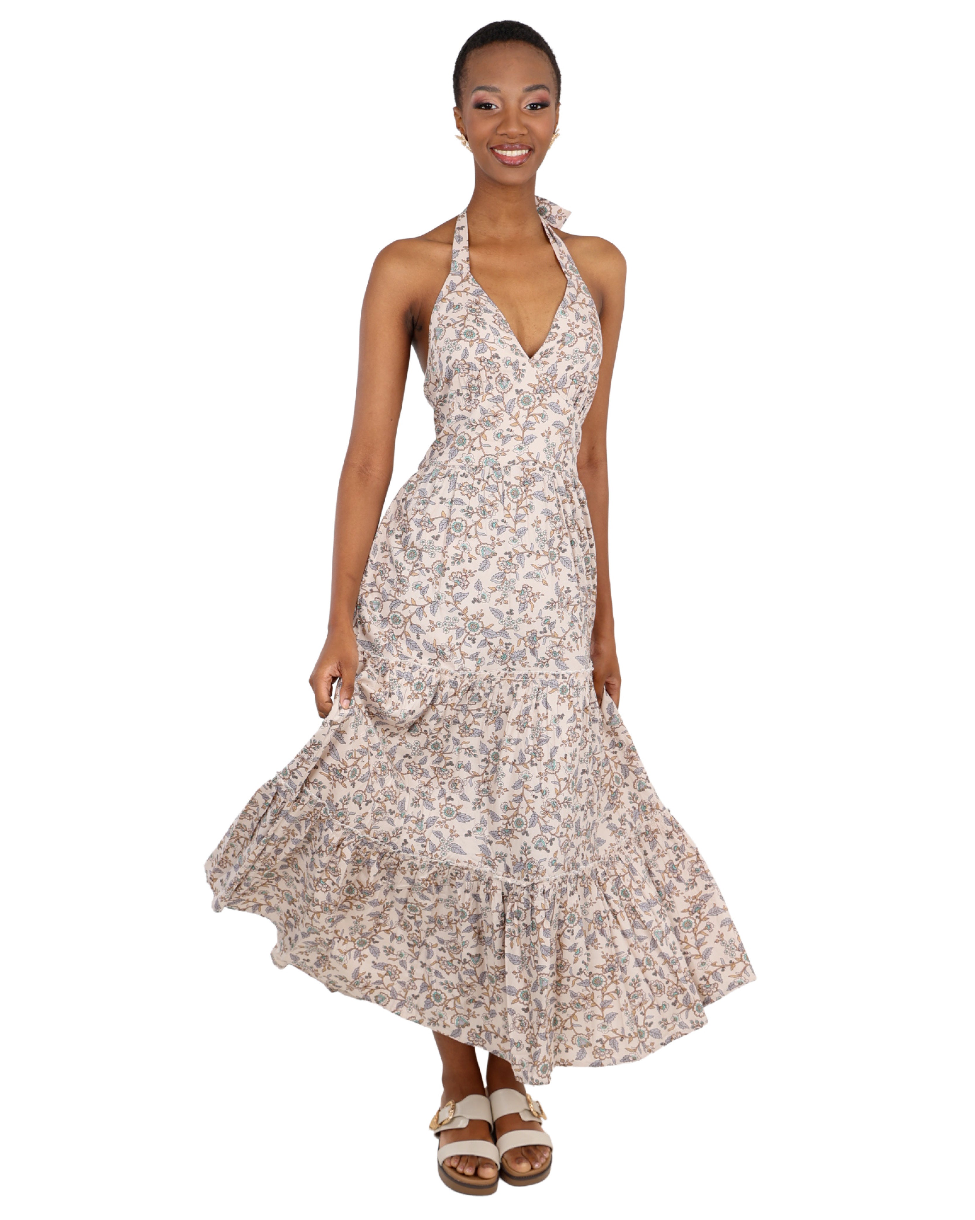 Paisley Print Tiered Halterneck Maxi Dress
