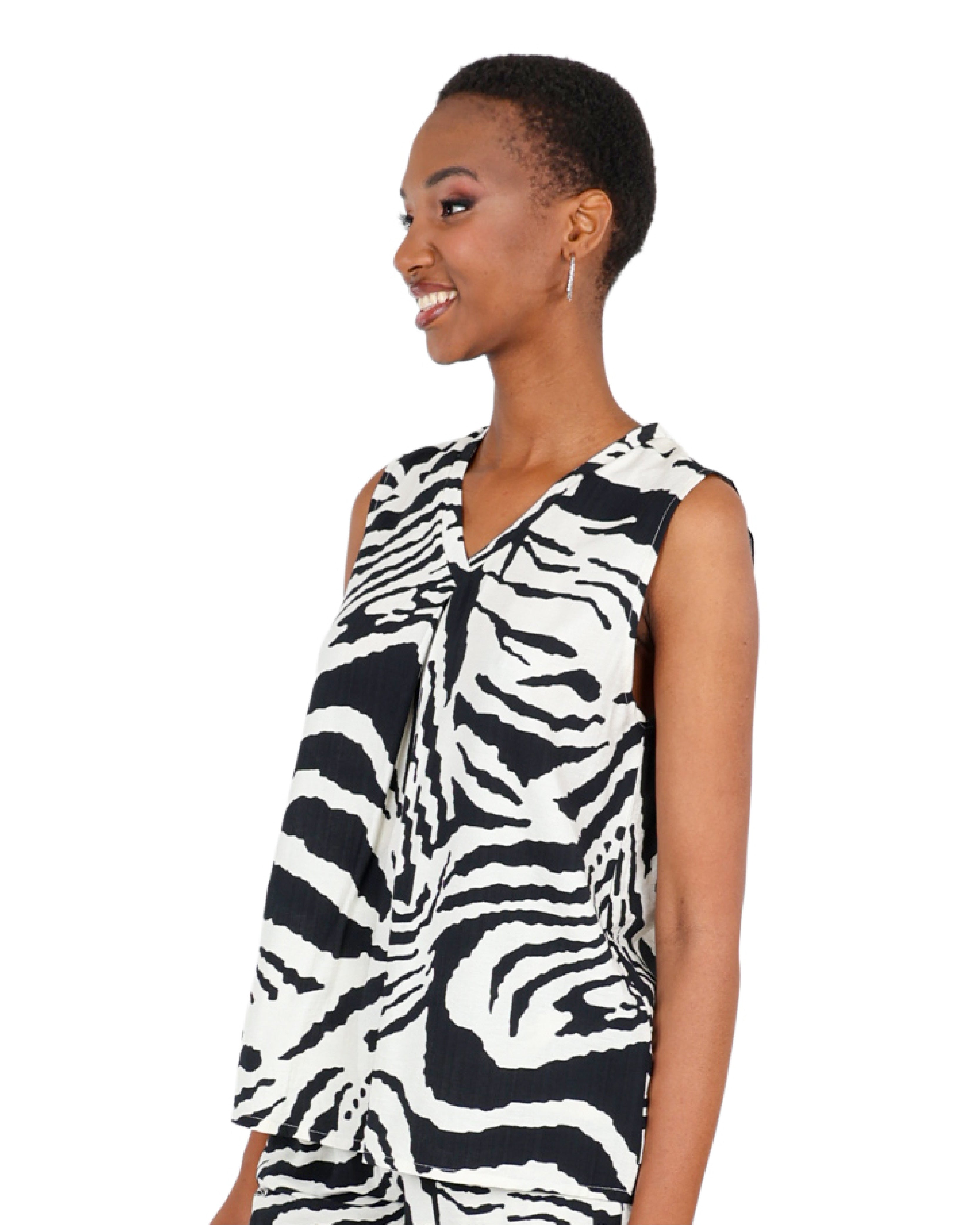 Zebra Print Sleeveless Henley Blouse