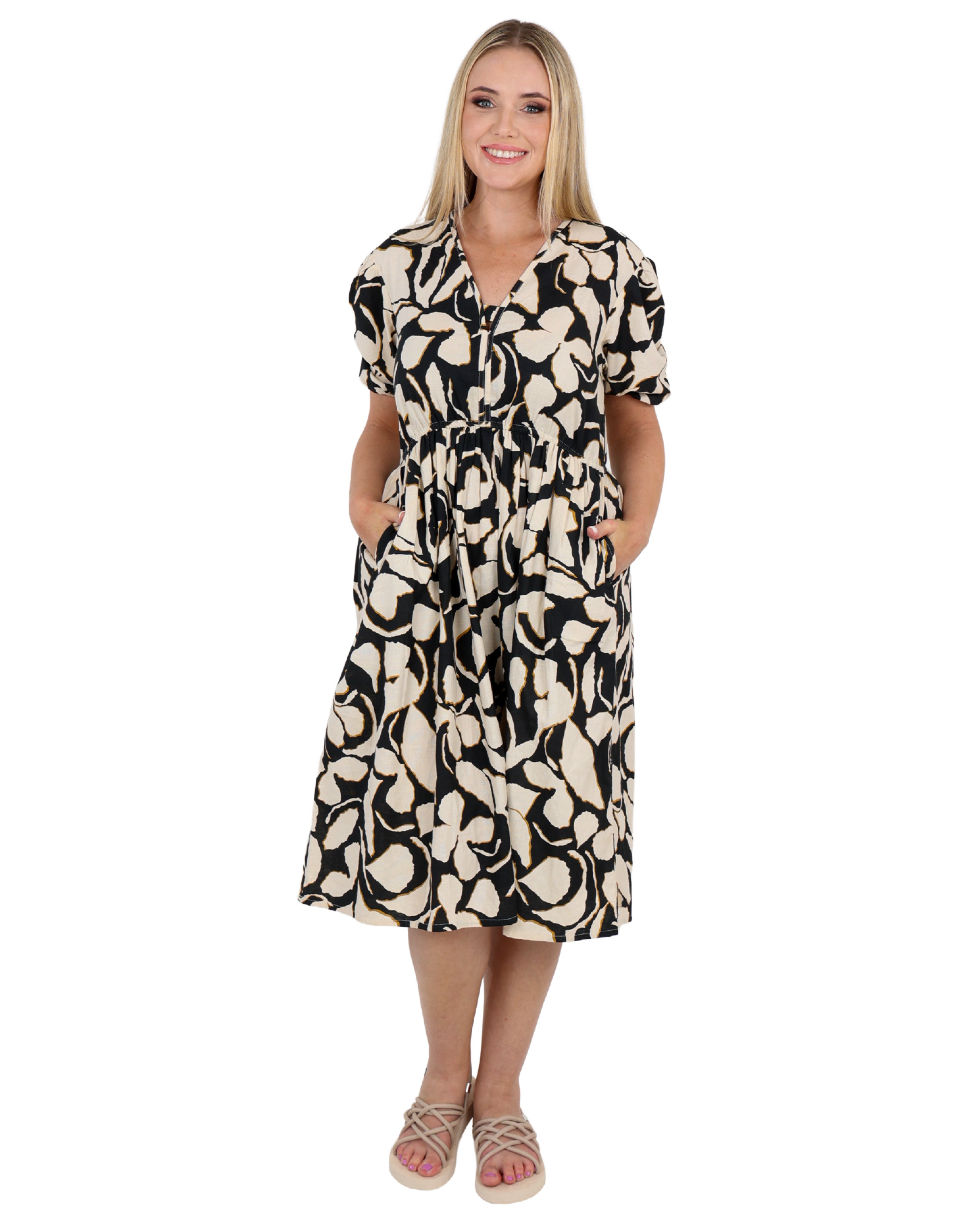 Short Sleeve Printed Midi Dress