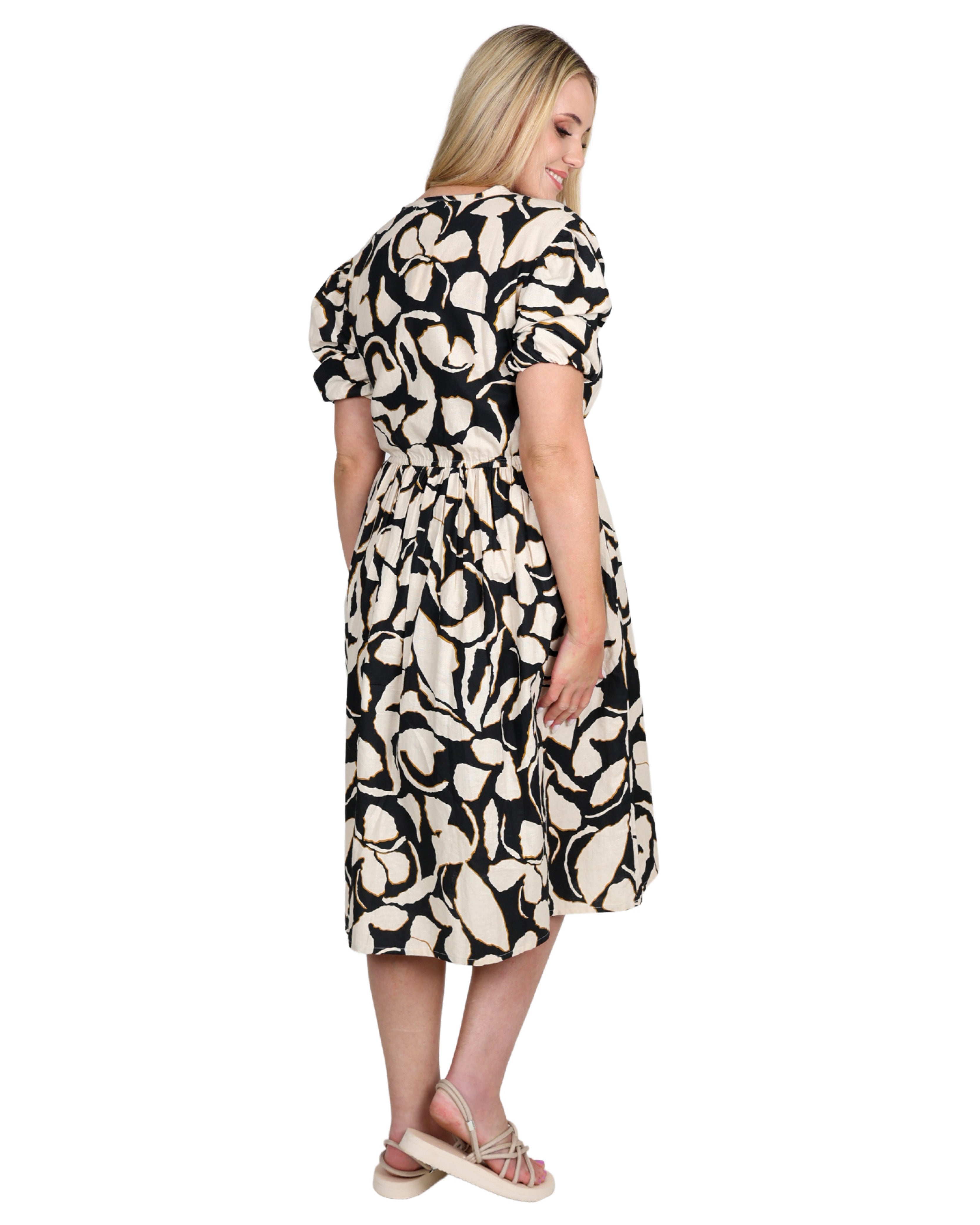 Short Sleeve Printed Midi Dress