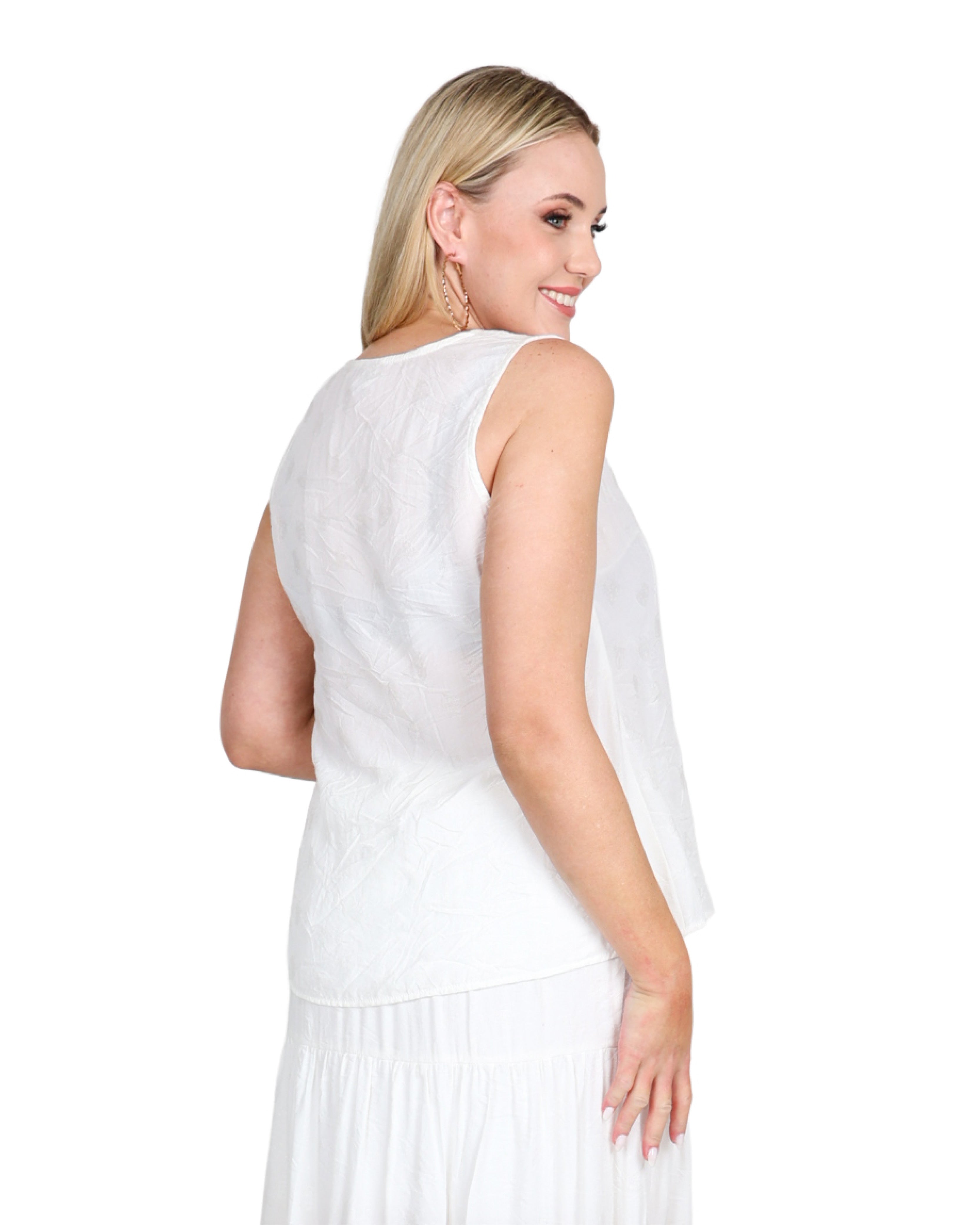 White Sleeveless Swing Blouse