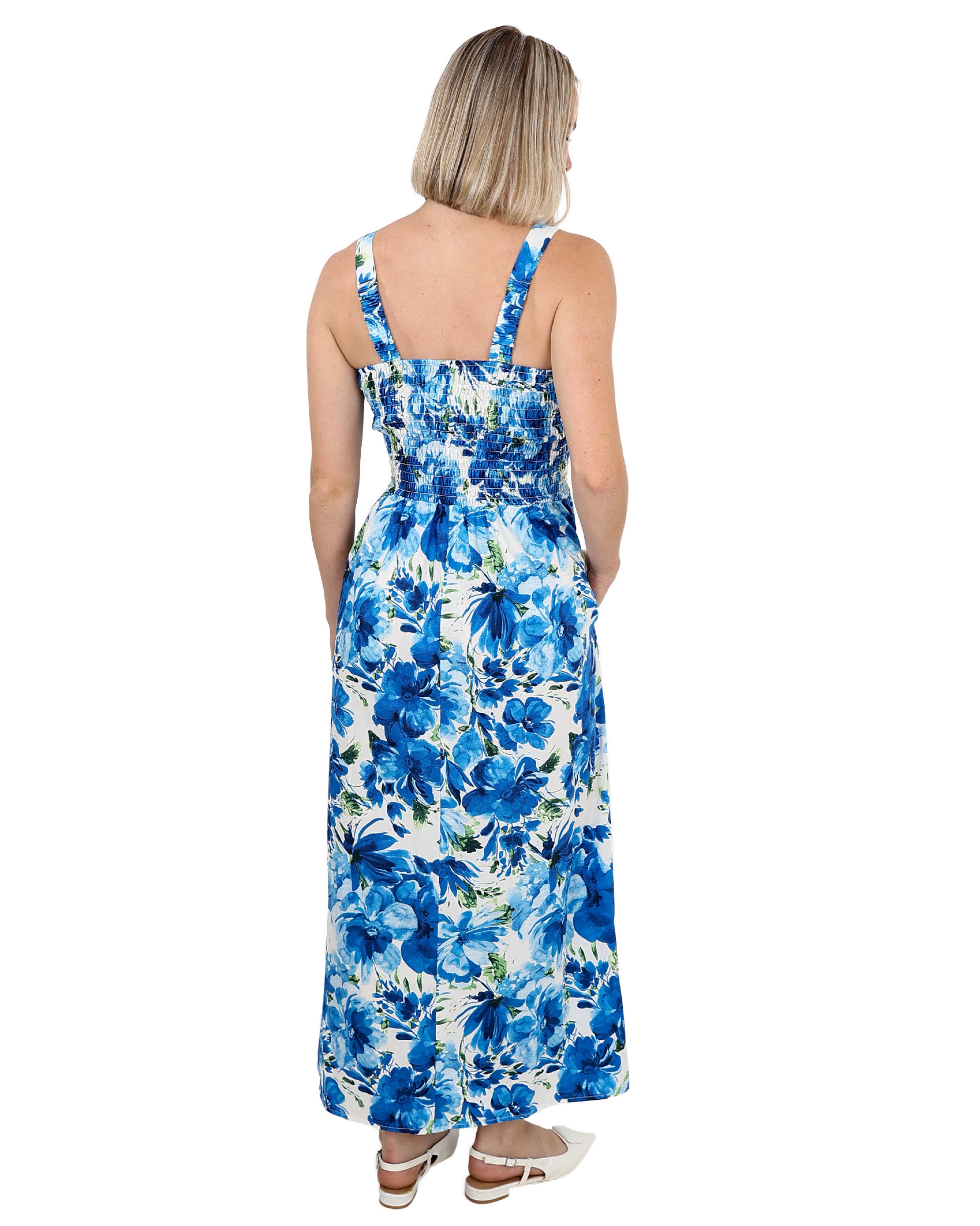 Strappy Cobalt Smocked Maxi Dress