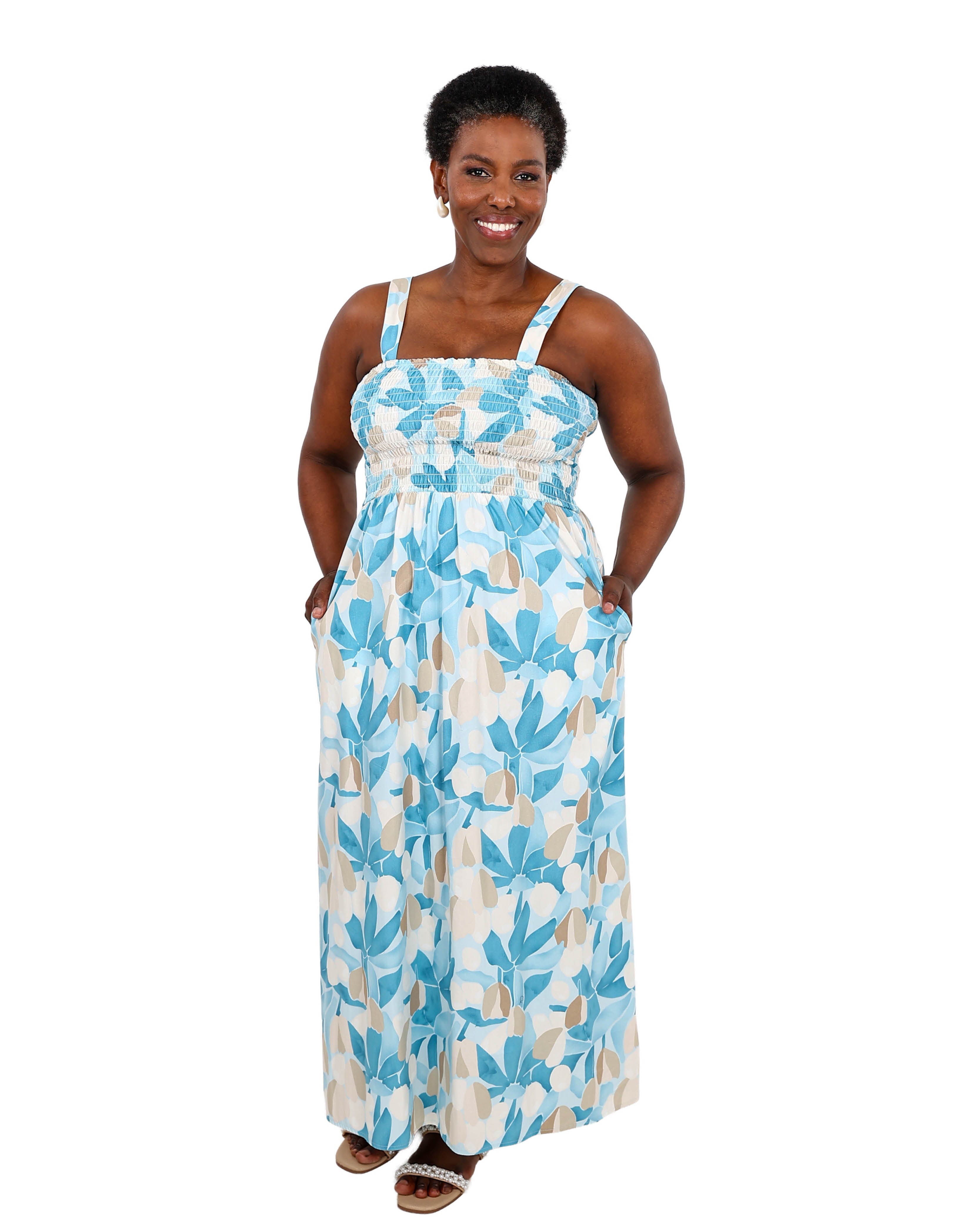 Strappy Light Blue Smocked Maxi Dress