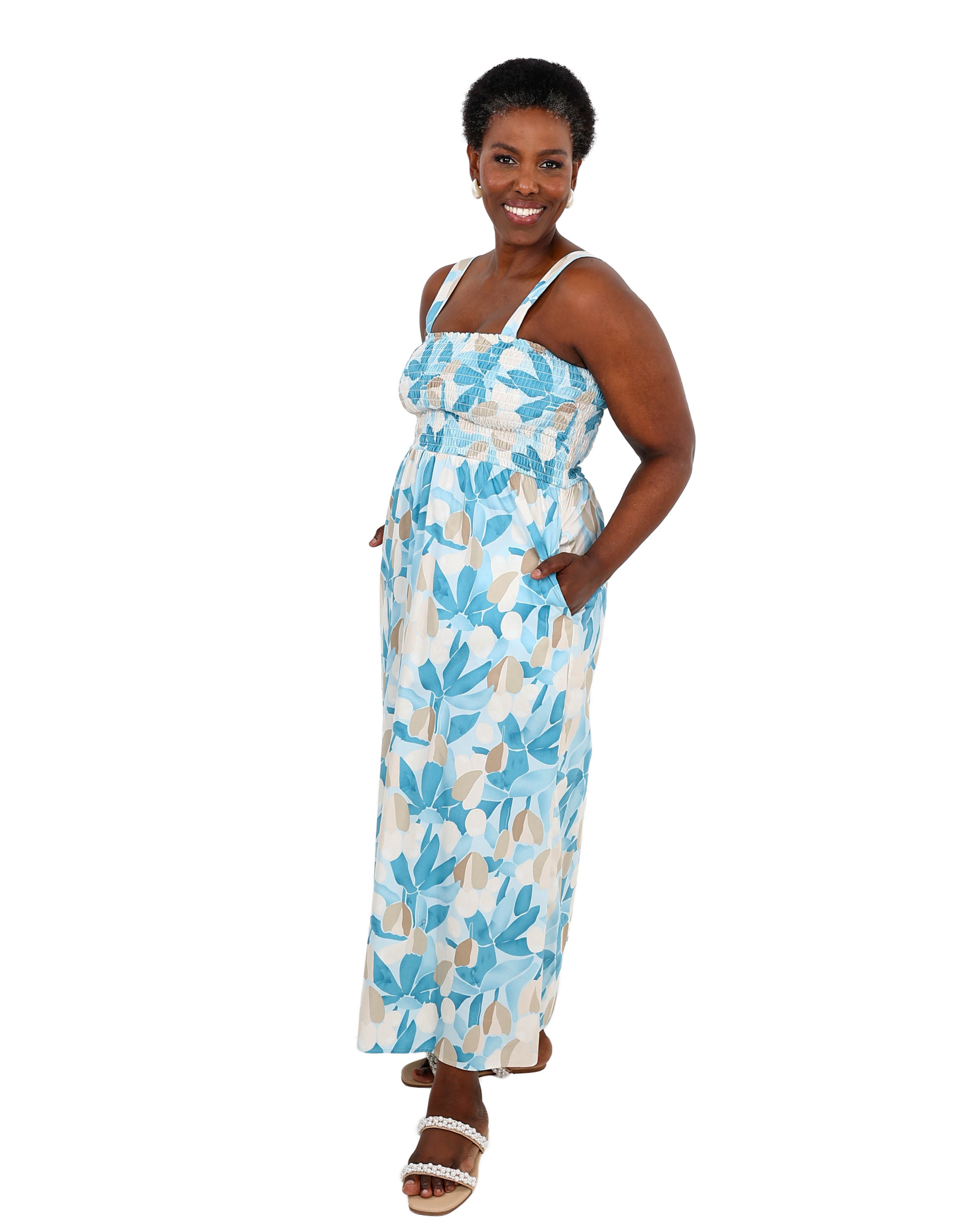 Strappy Light Blue Smocked Maxi Dress