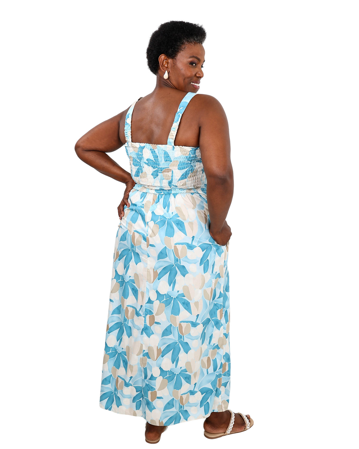 Strappy Light Blue Smocked Maxi Dress