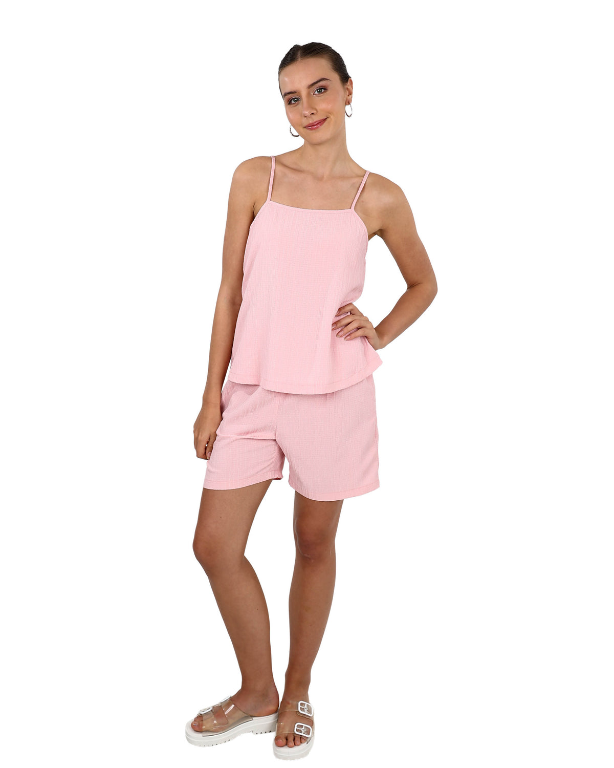 Strappy Light Pink Crinkle Blouse