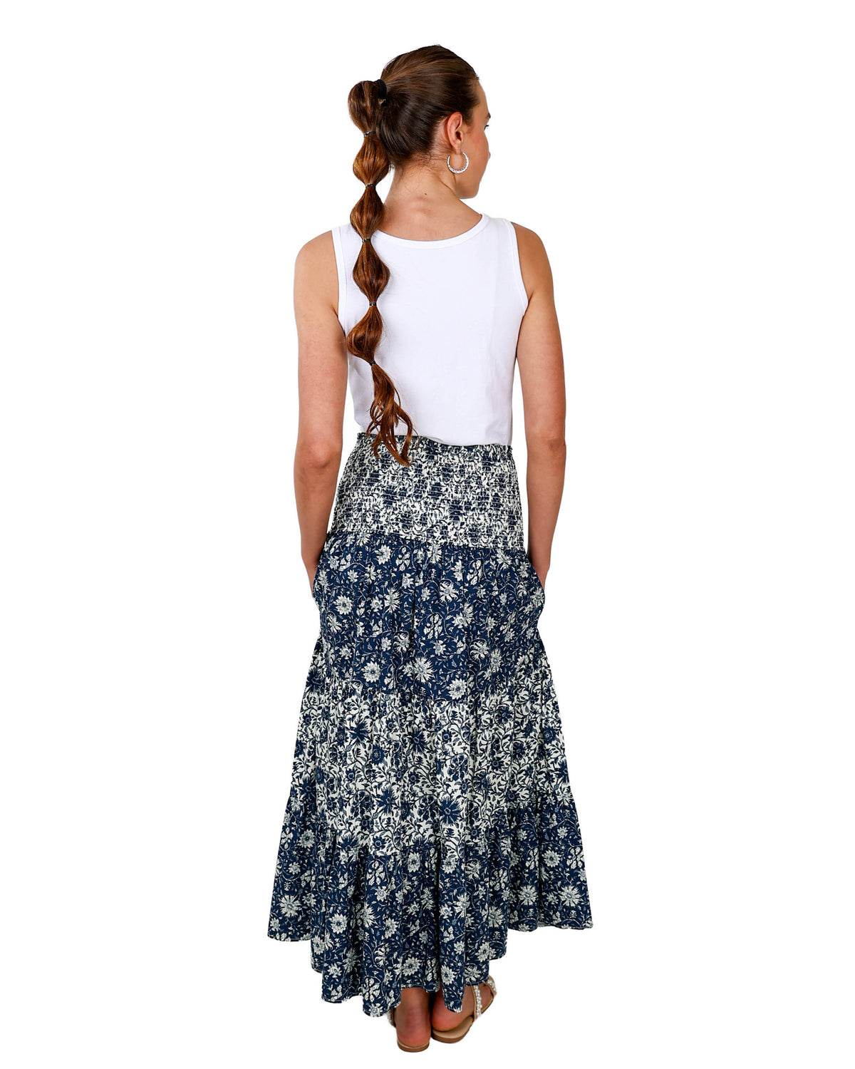 Printed Smocked Waist Maxi Skirt