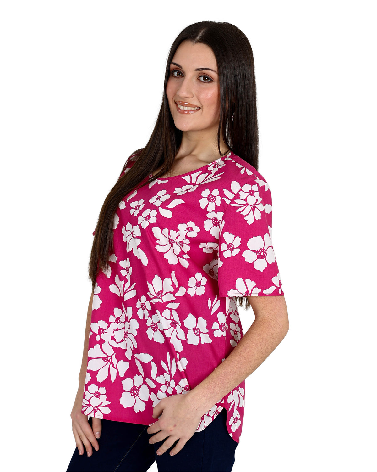 Short Sleeve Pink & White Floral Print Blouse