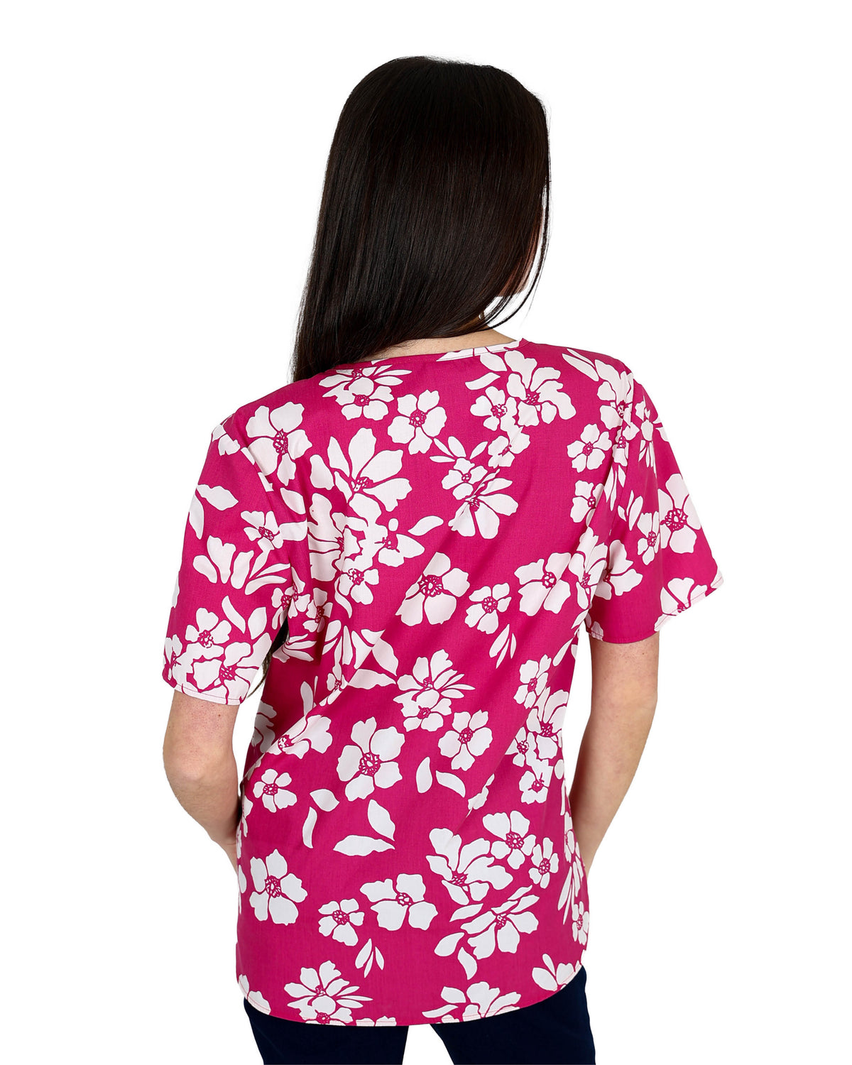Short Sleeve Pink & White Floral Print Blouse
