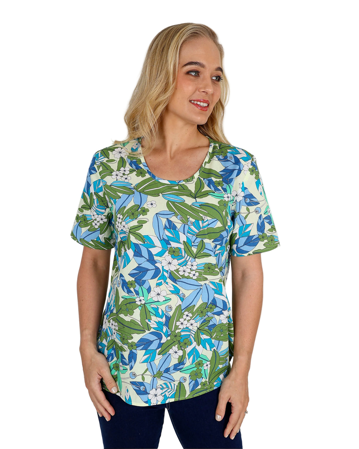 Short Sleeve Tropical Leaf Print Blouse