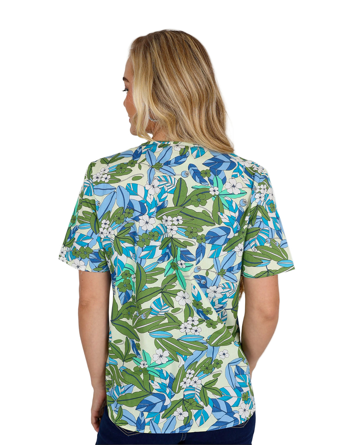 Short Sleeve Tropical Leaf Print Blouse