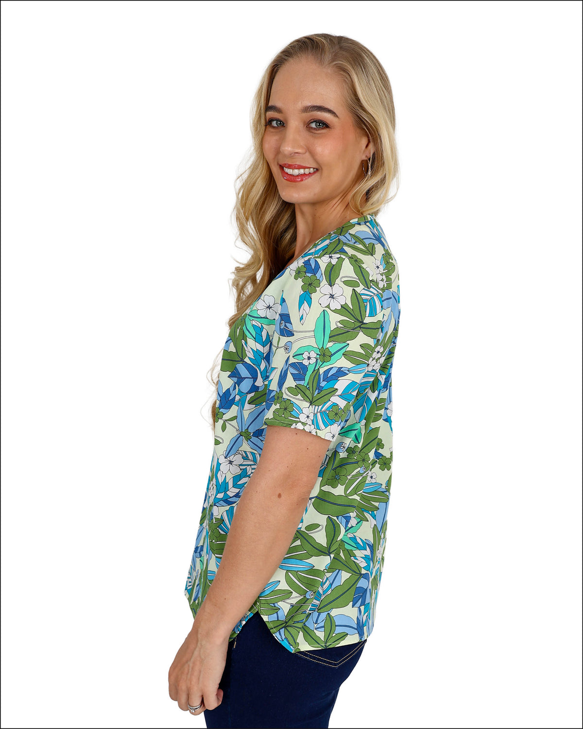 Short Sleeve Tropical Leaf Print Blouse