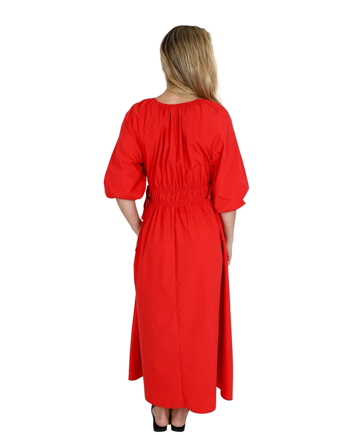 Short Puff Sleeve Flared Orange Maxi Dress