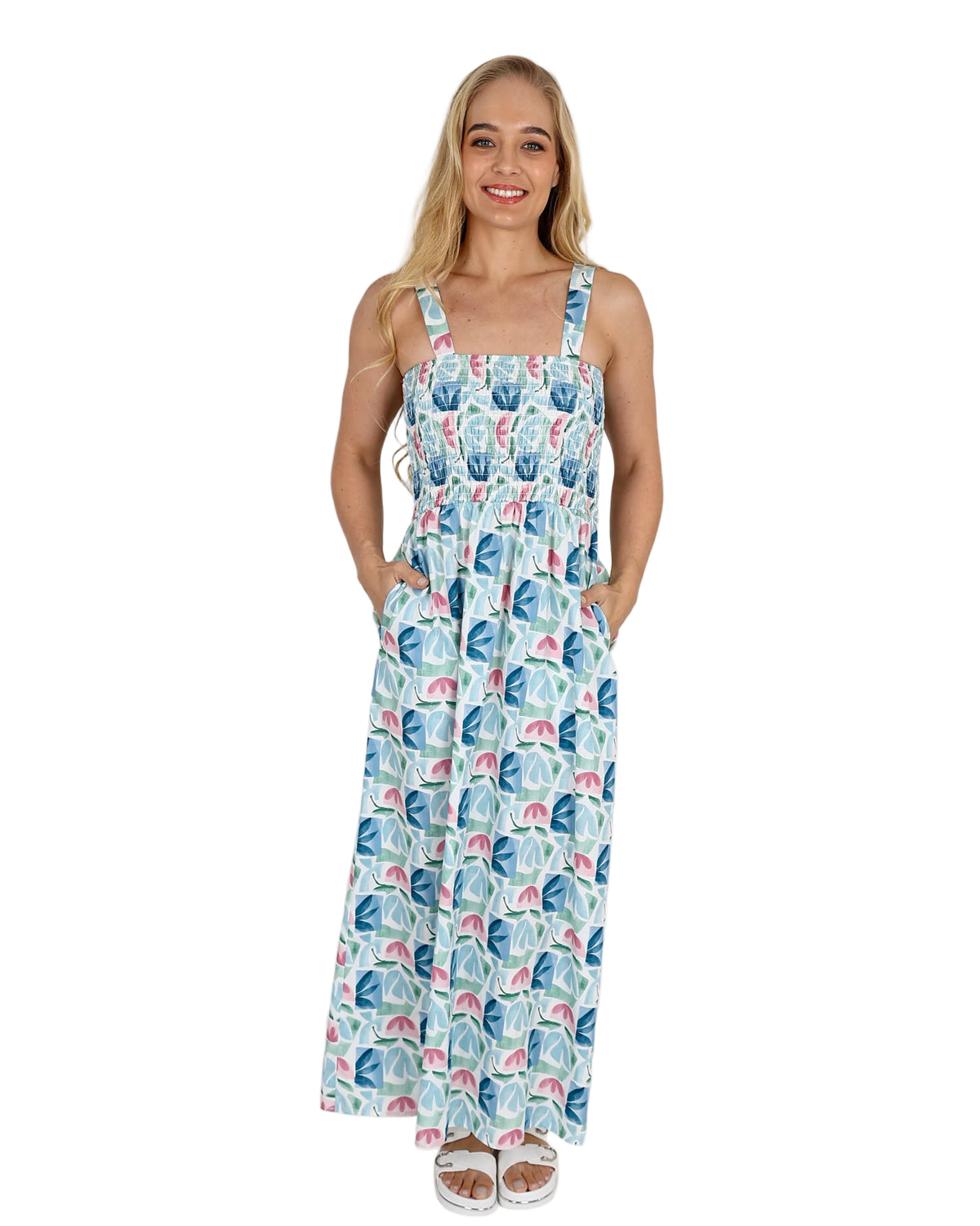 Strappy Pastel Smocked Maxi Dress