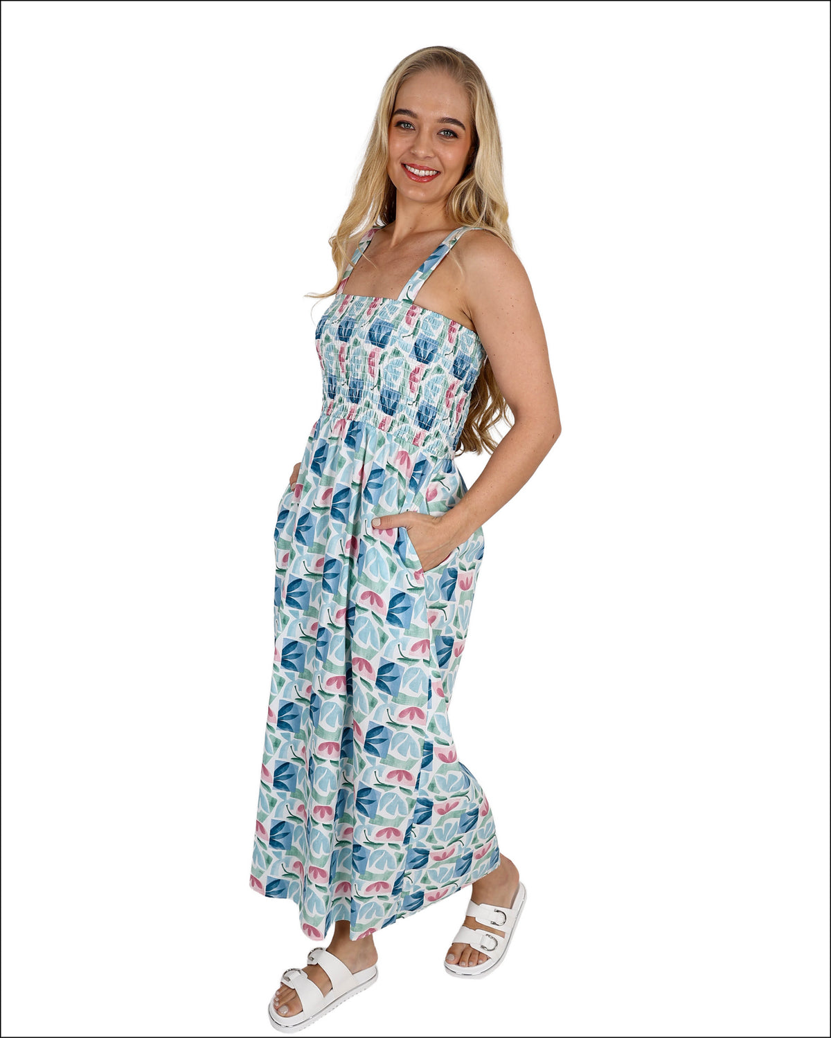 Strappy Pastel Smocked Maxi Dress