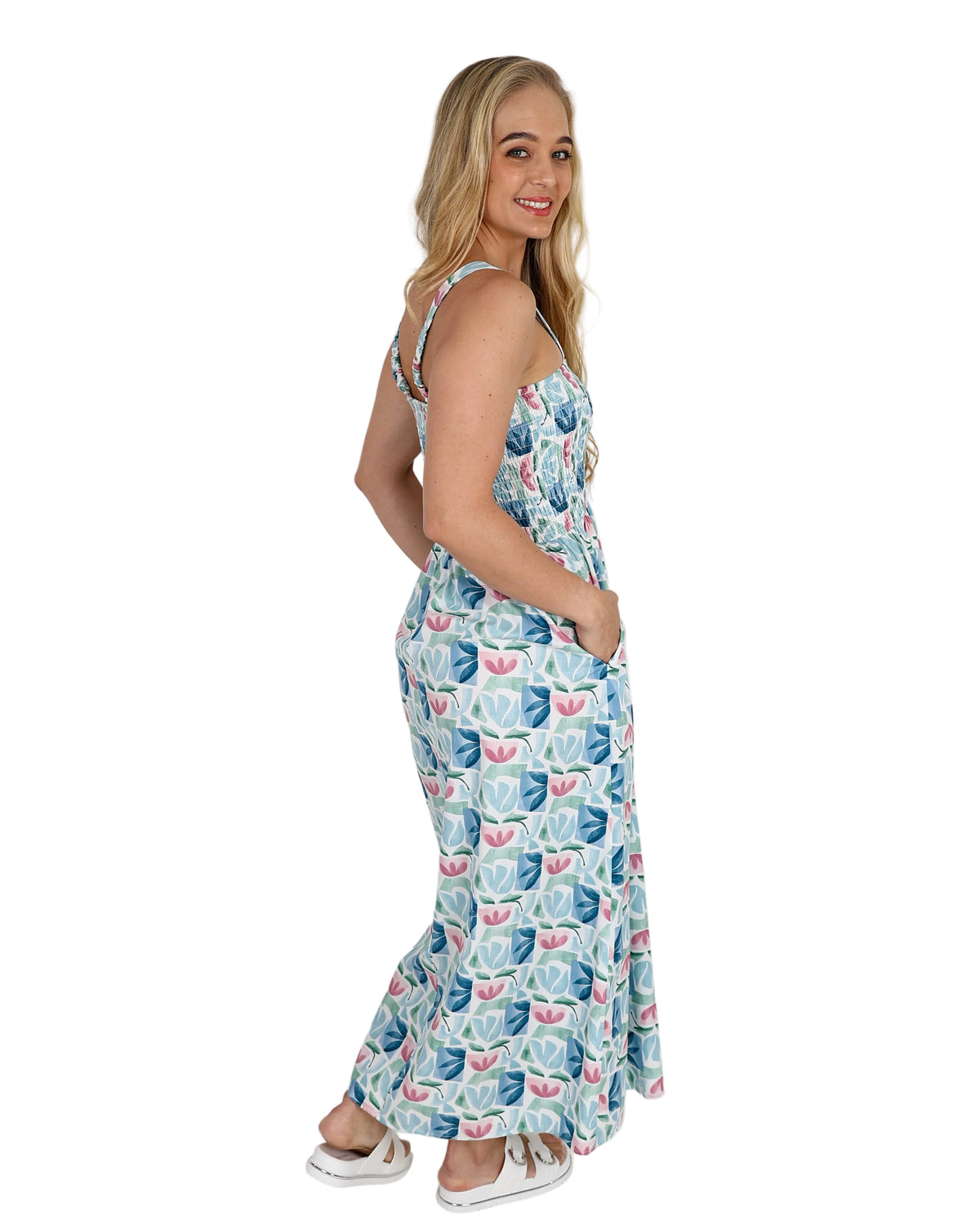 Strappy Pastel Smocked Maxi Dress