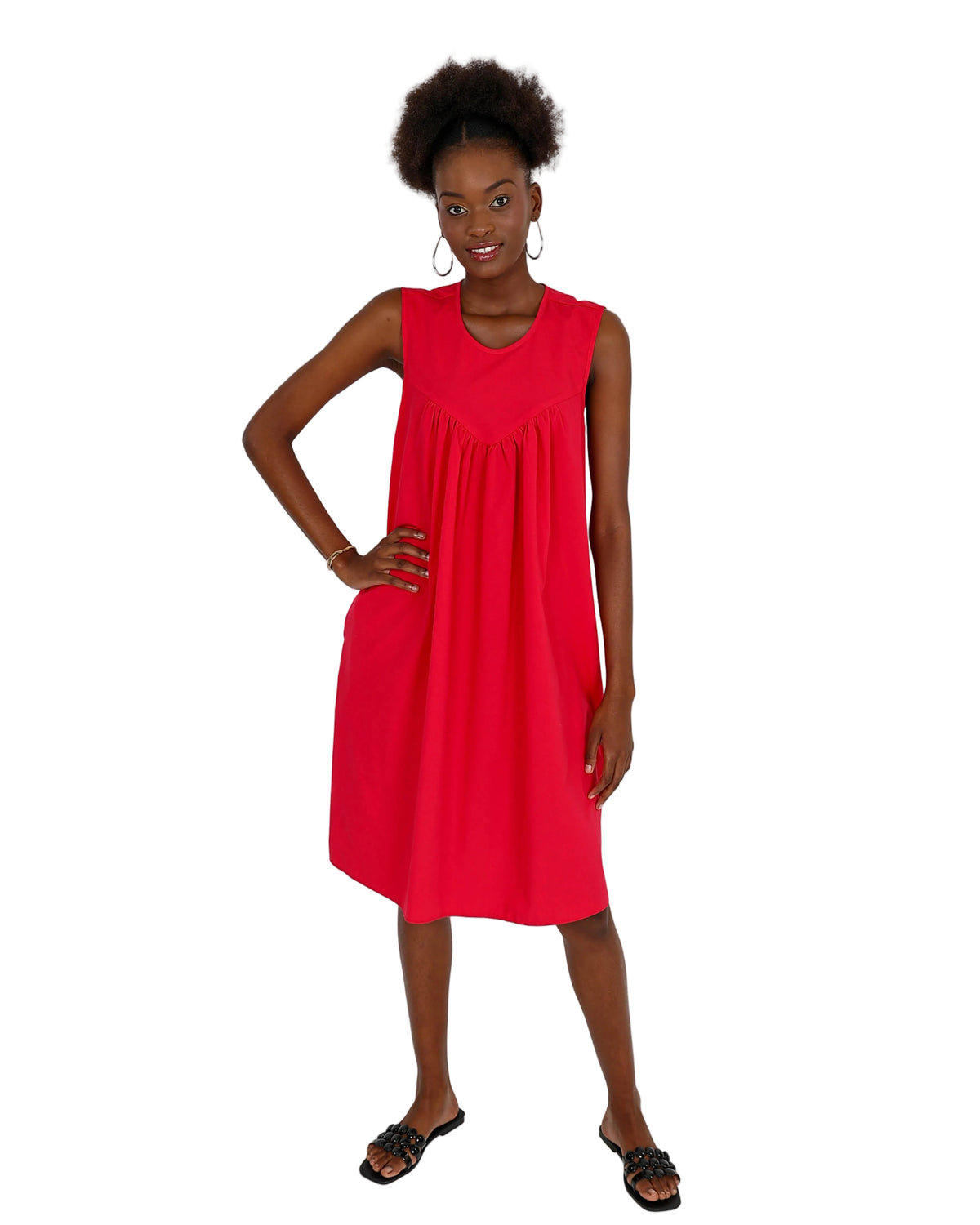 Cerise Sleeveless Knee Length Dress