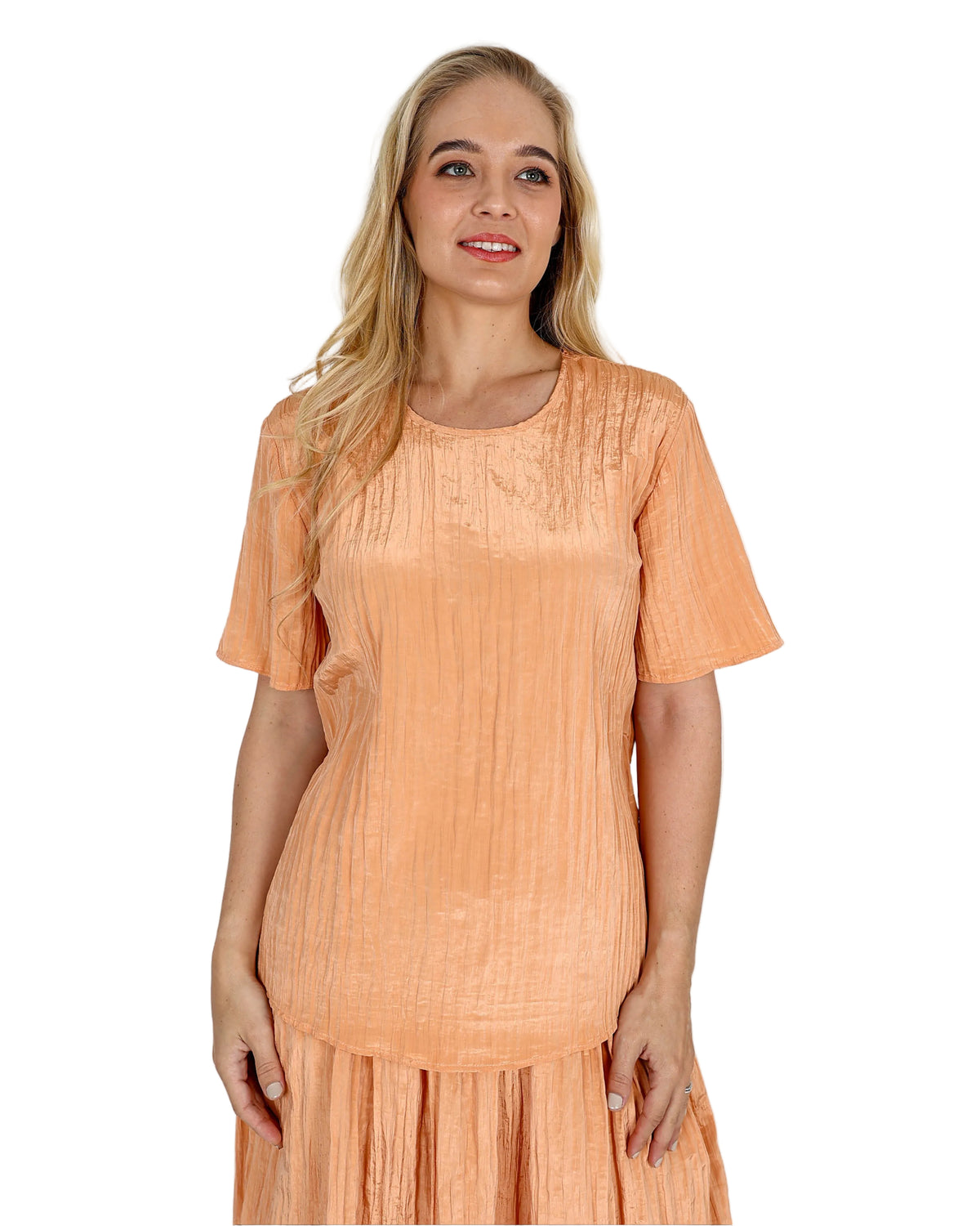 Short Sleeve Orange Crinkle Blouse