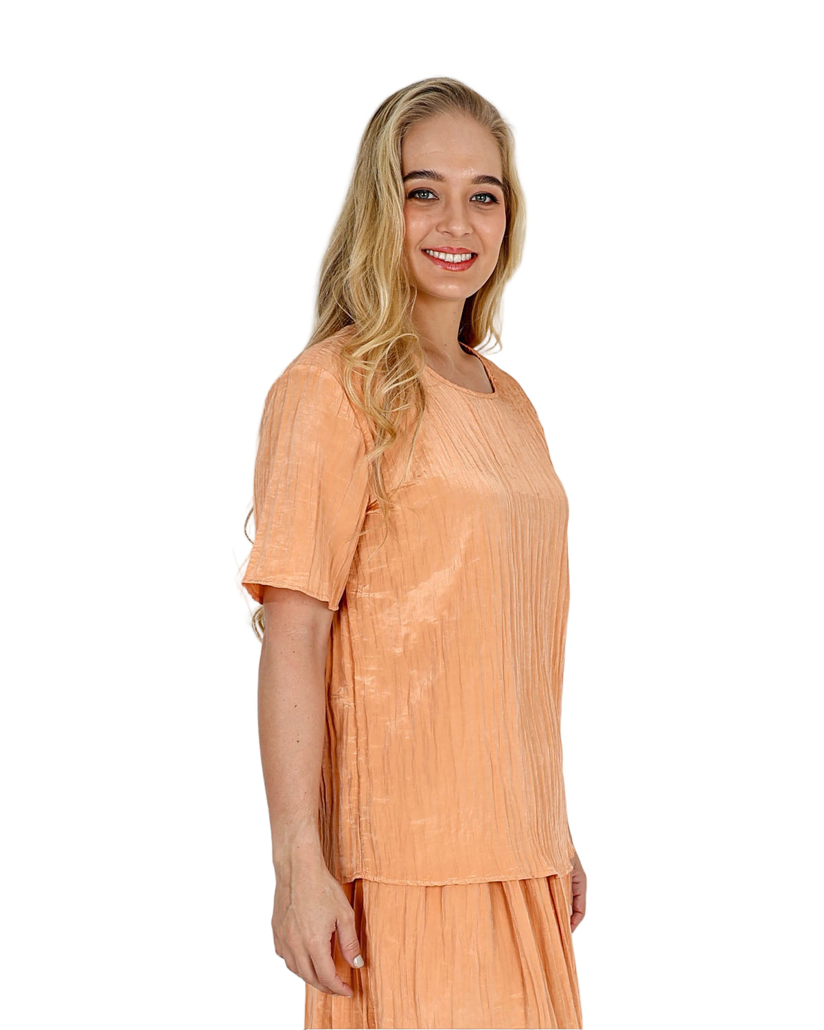 Short Sleeve Orange Crinkle Blouse