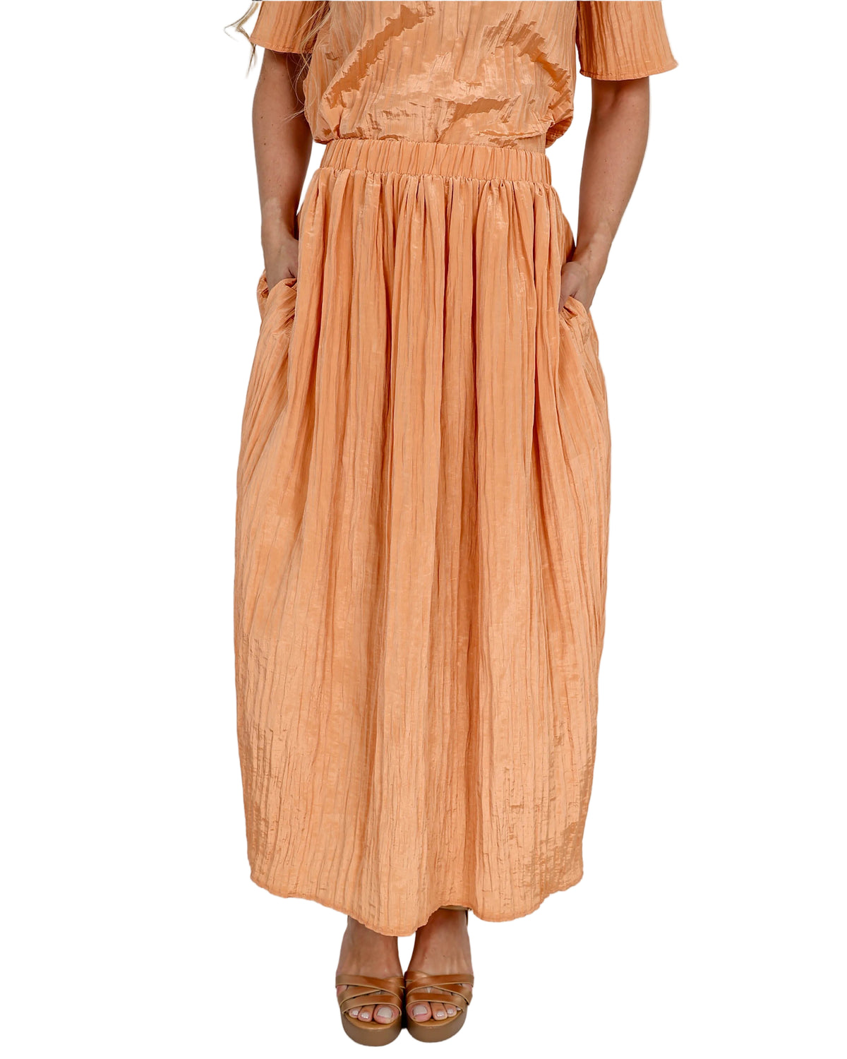 Orange Crinkle Pull-Up Maxi Skirt