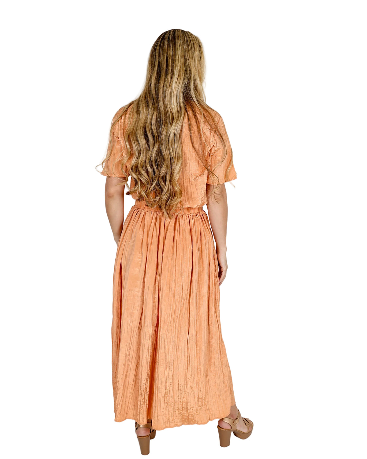 Orange Crinkle Pull-Up Maxi Skirt
