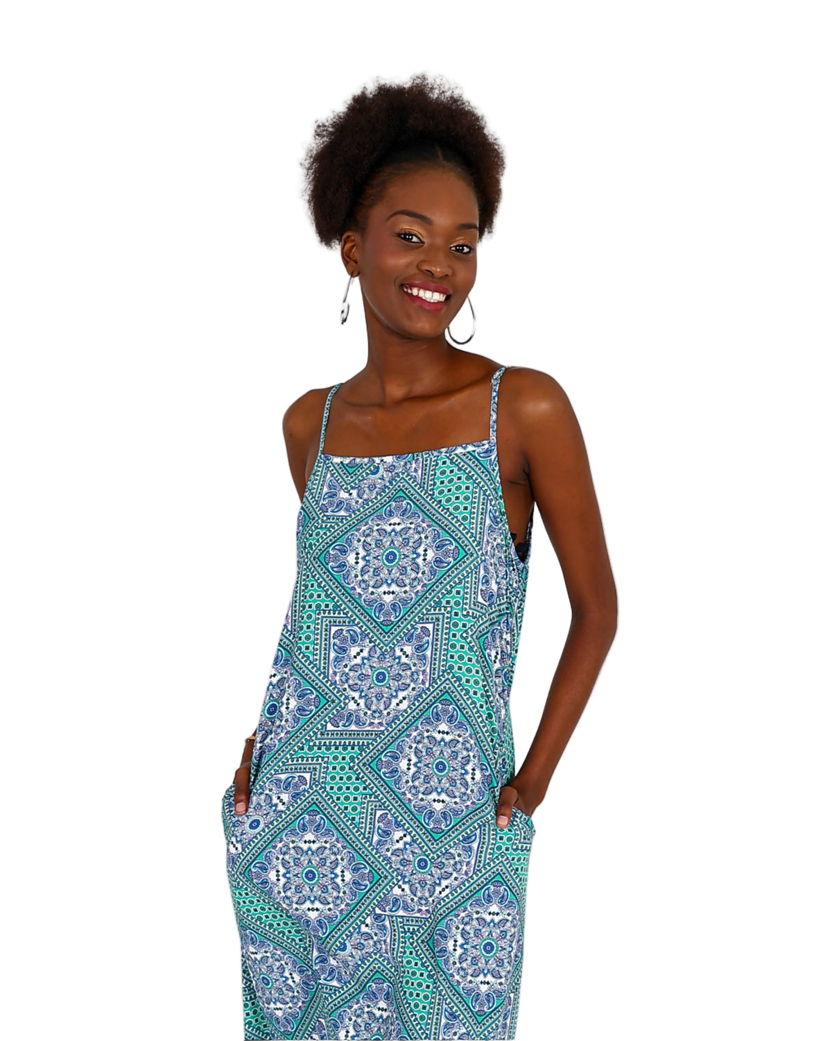 Blue Printed Strappy Maxi Dress