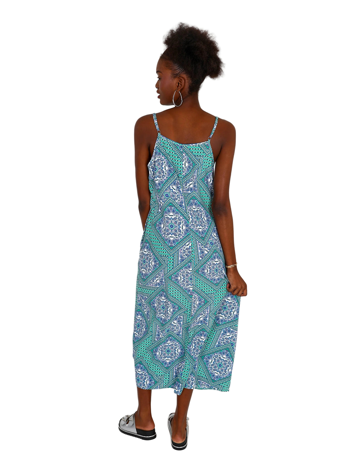 Blue Printed Strappy Maxi Dress