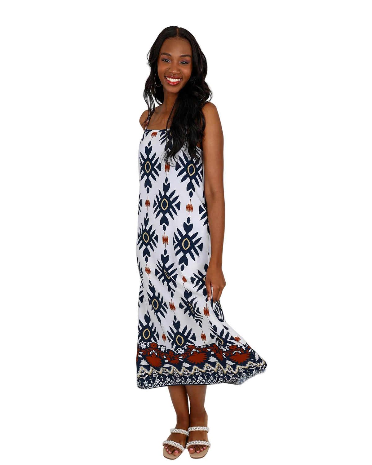Black Tile Print Strappy Maxi Dress