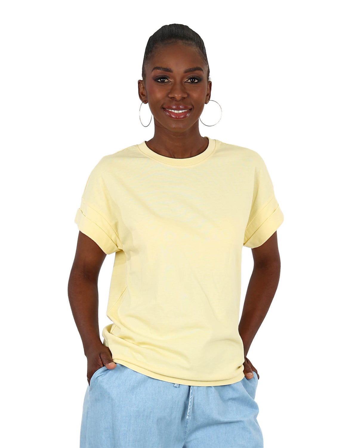 Yellow Short Sleeve Turn Back T-Shirt
