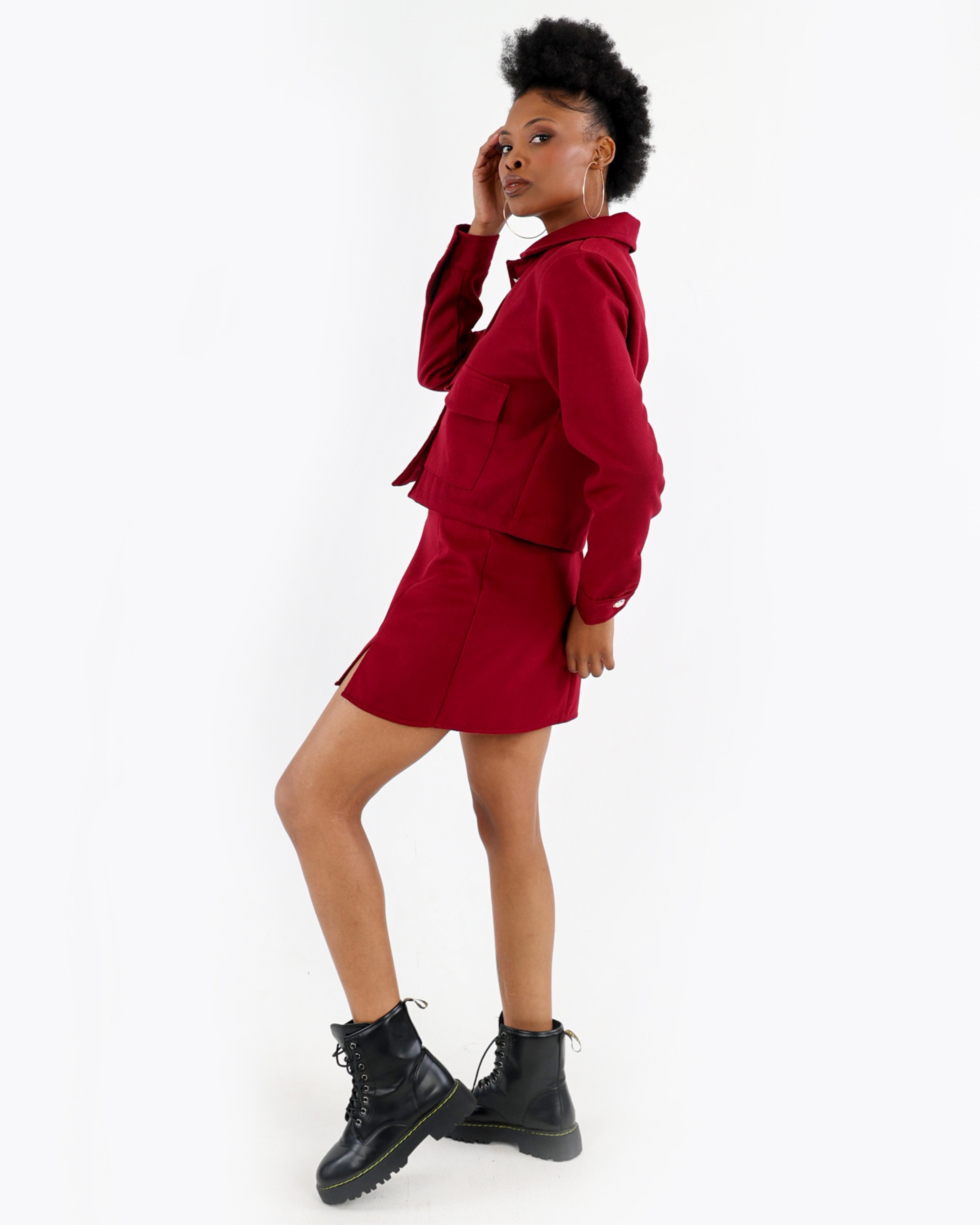 Side Slit Mini Melton Skirt