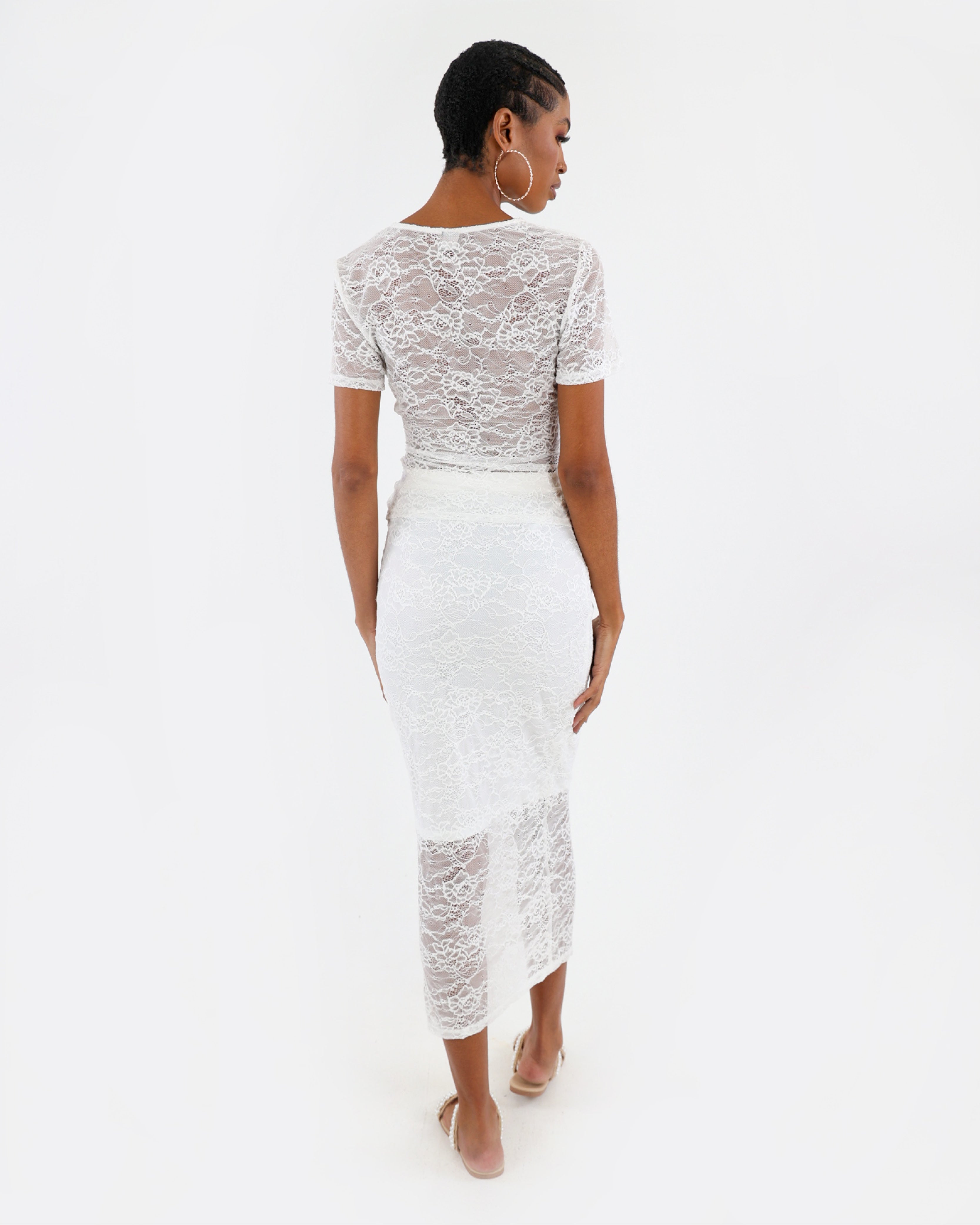Stretch Lace Maxi Skirt Cream