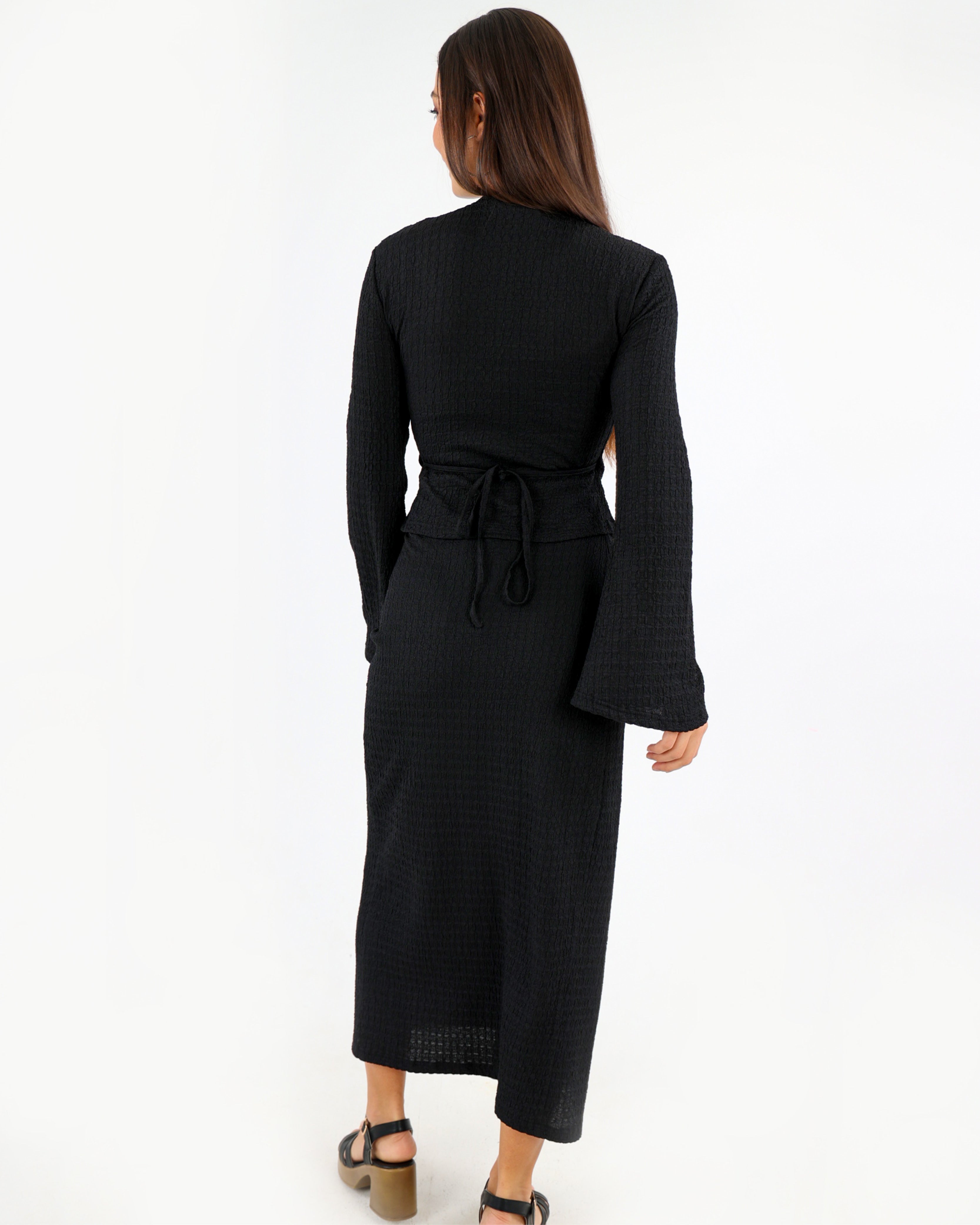 Black Crinkle Maxi Wrap Skirt