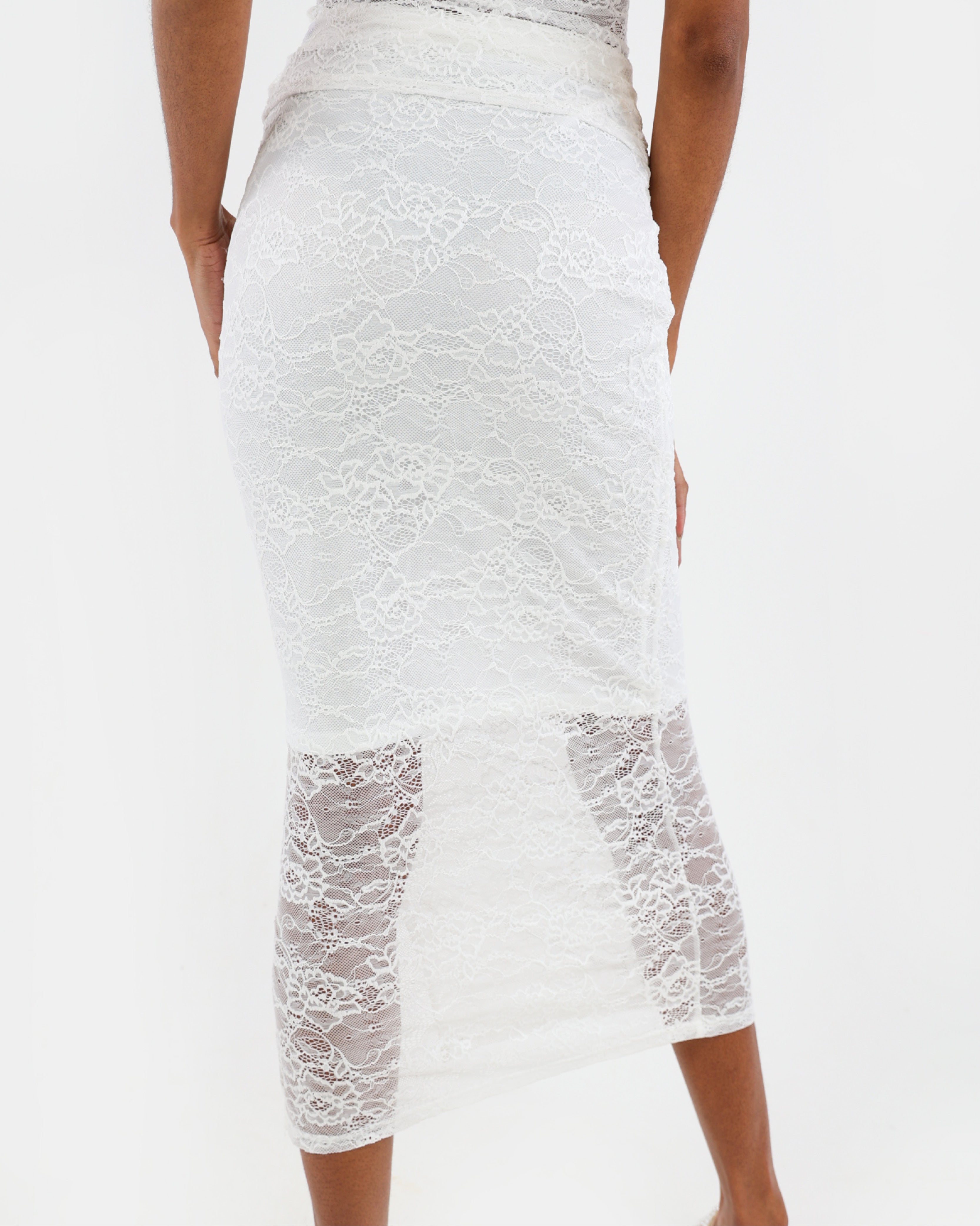 Stretch Lace Maxi Skirt Cream