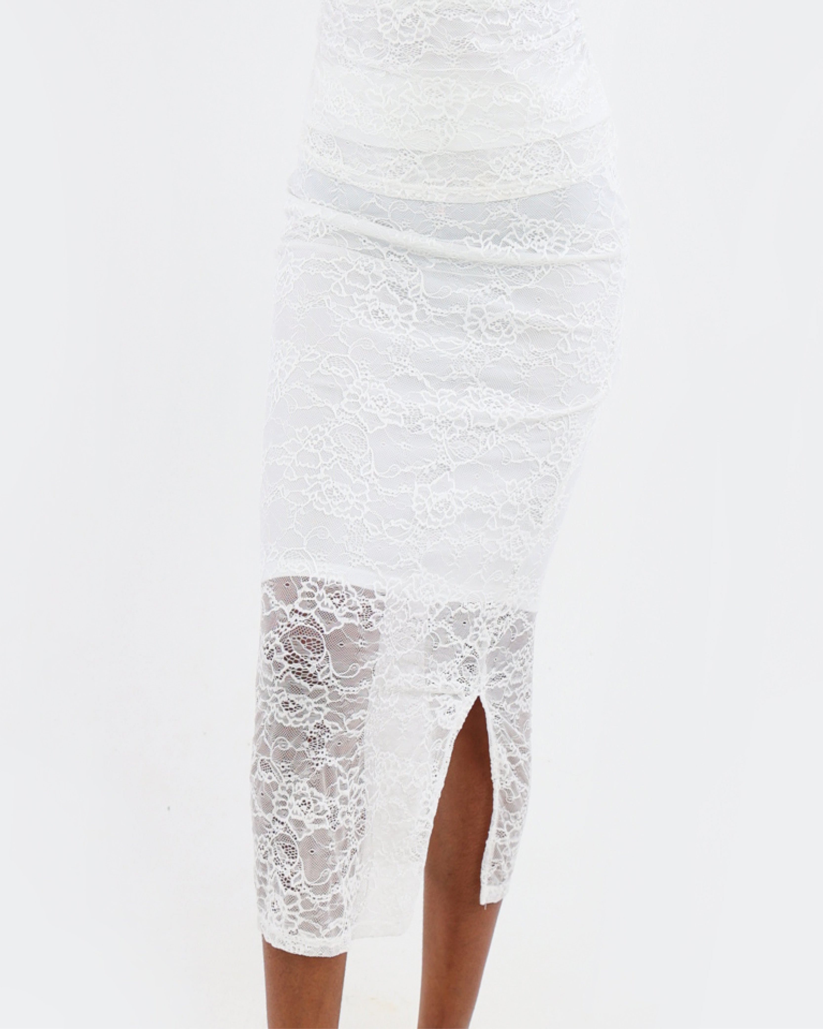 Stretch Lace Maxi Skirt Cream