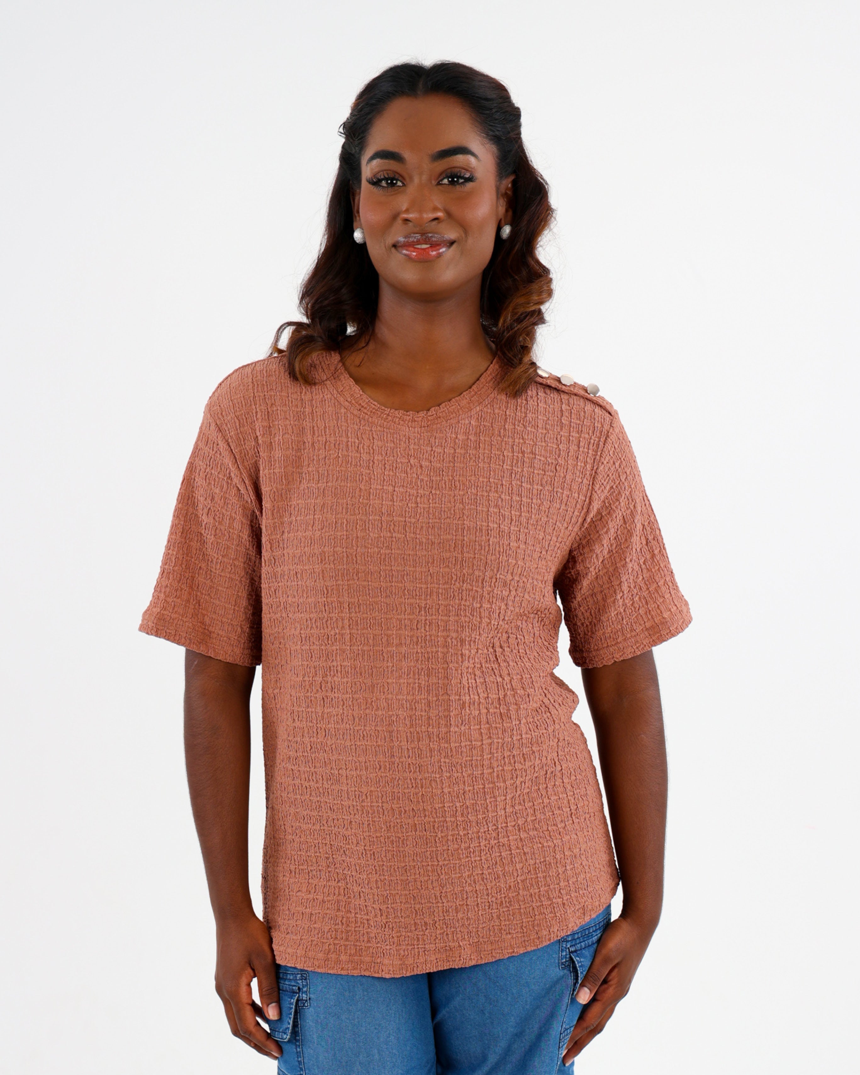 Rust Shoulder Button Bubble Top