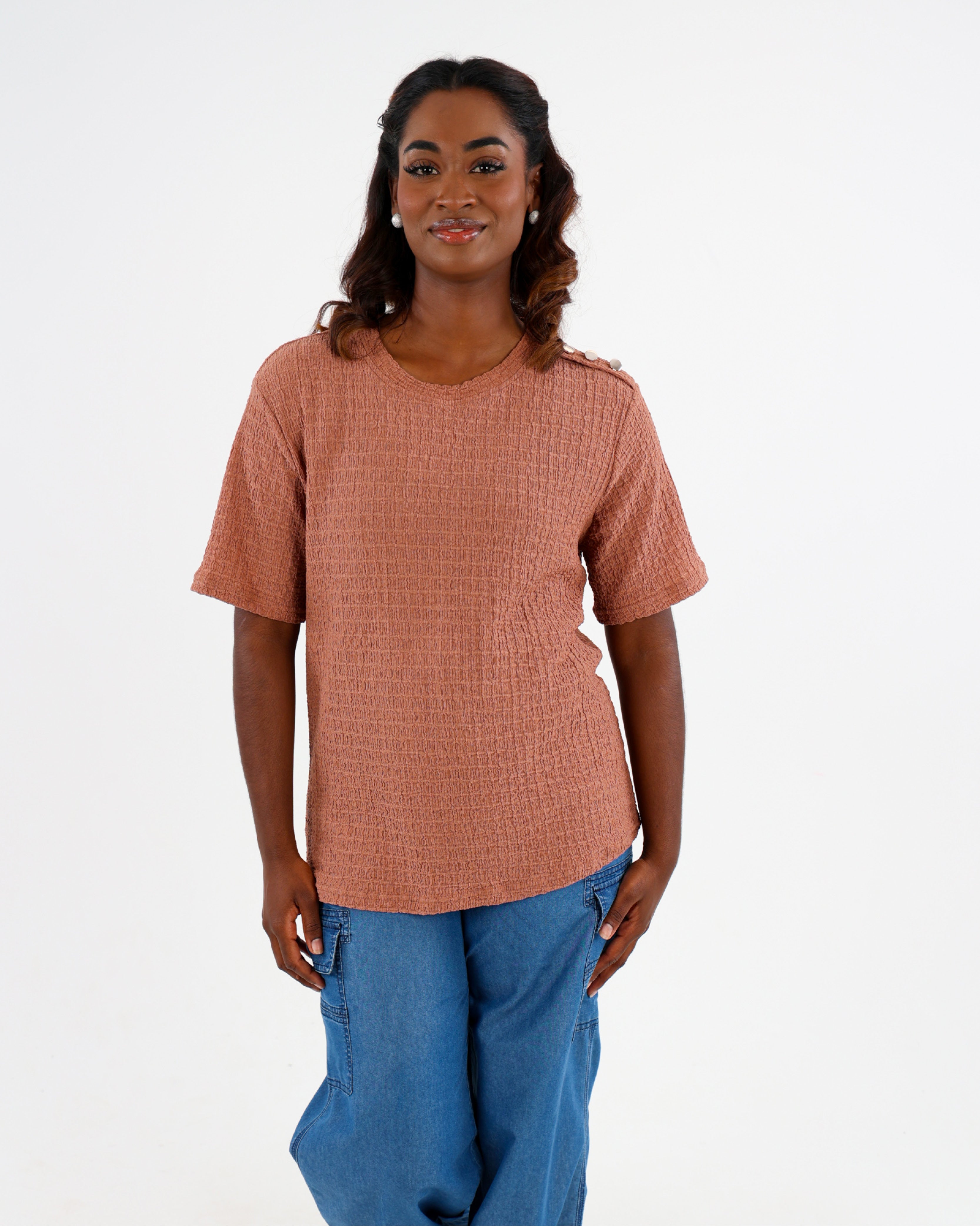Rust Shoulder Button Bubble Top