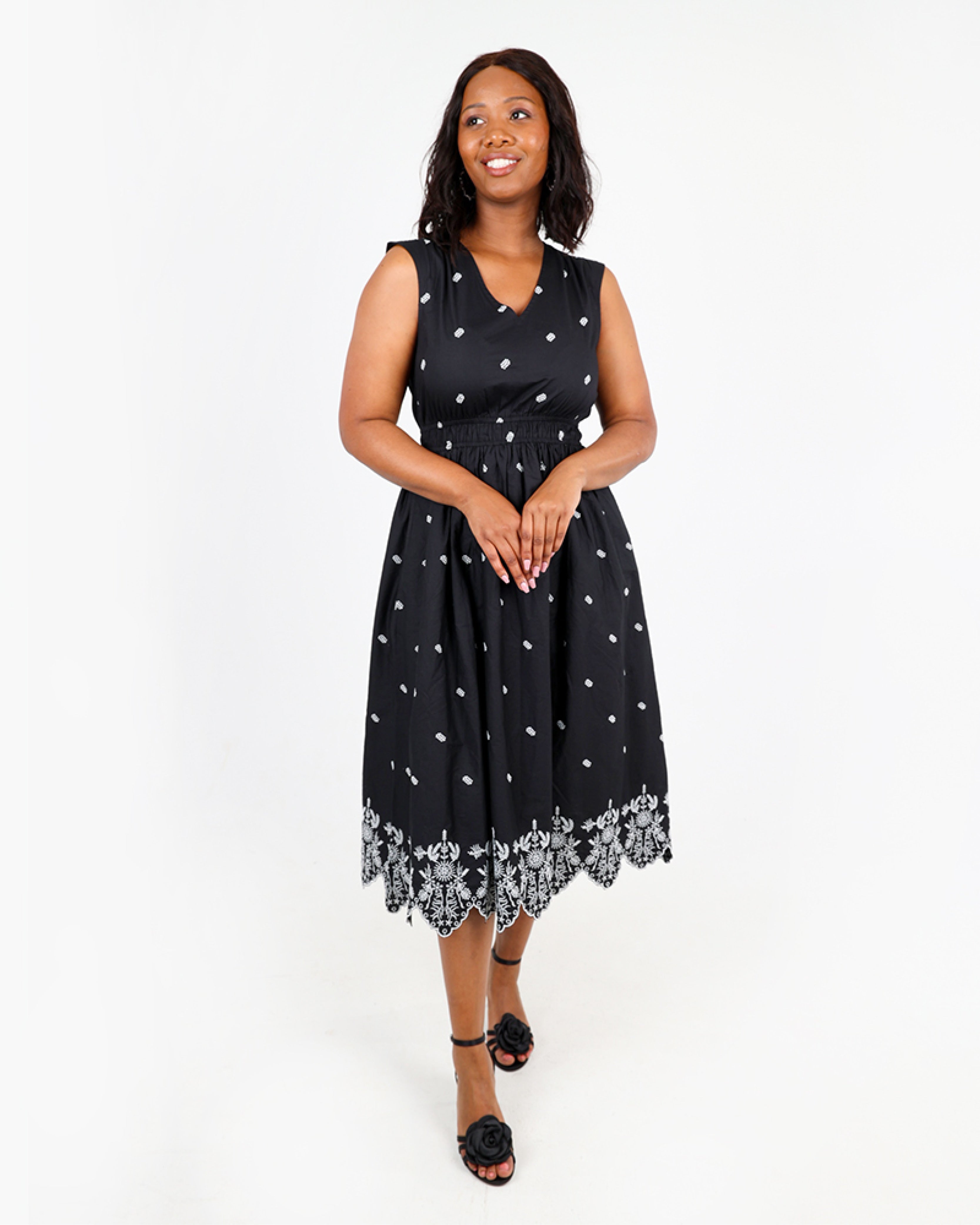 Embroidered Sleeveless Midi Dress