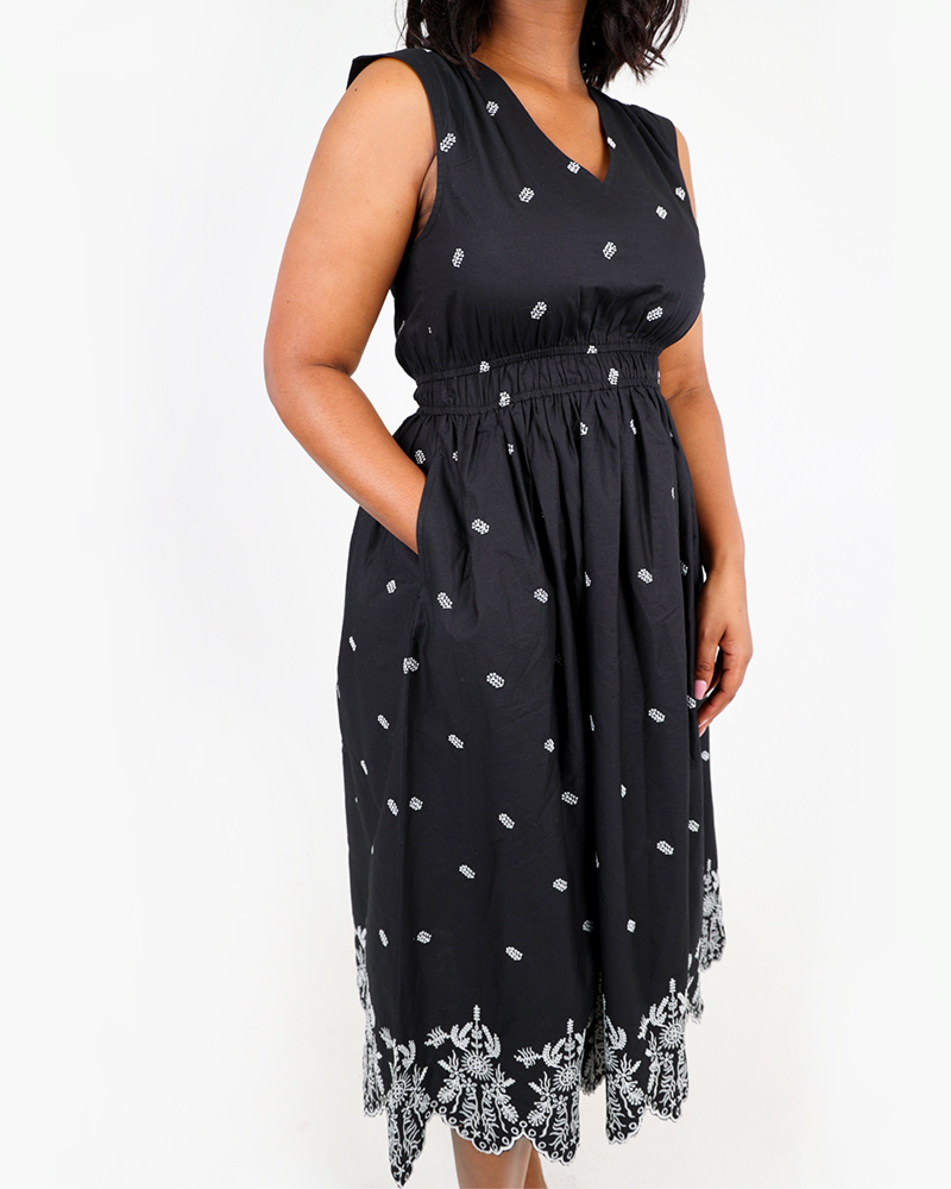 Embroidered Sleeveless Midi Dress
